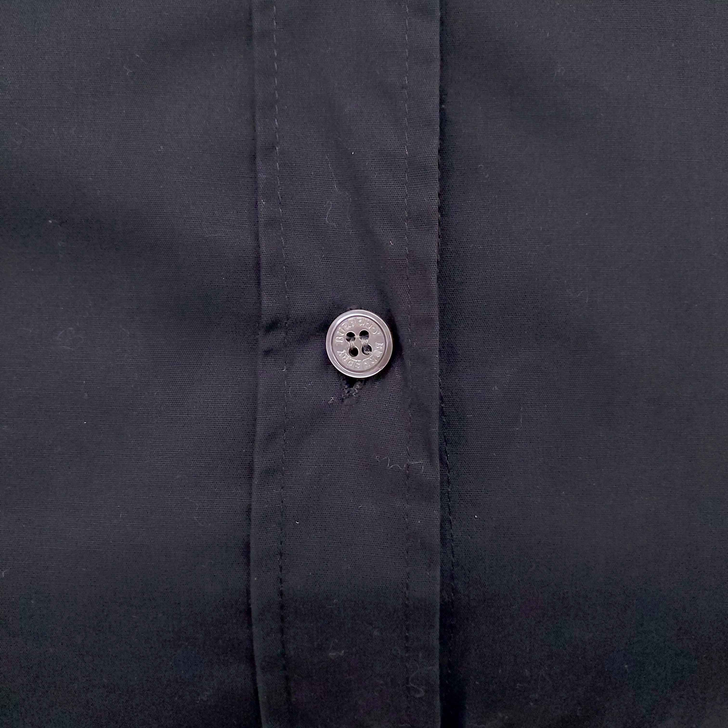 BURBERRY BLACK COTTON BLOUSE WITH CHECK CUFF DETAIL - SIZE S