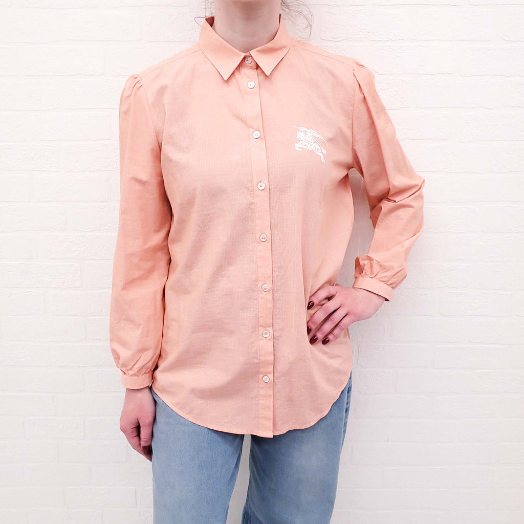 BURBERRY BRIT STRIPED ORANGE BLOUSE WITH LOGO - SIZE L