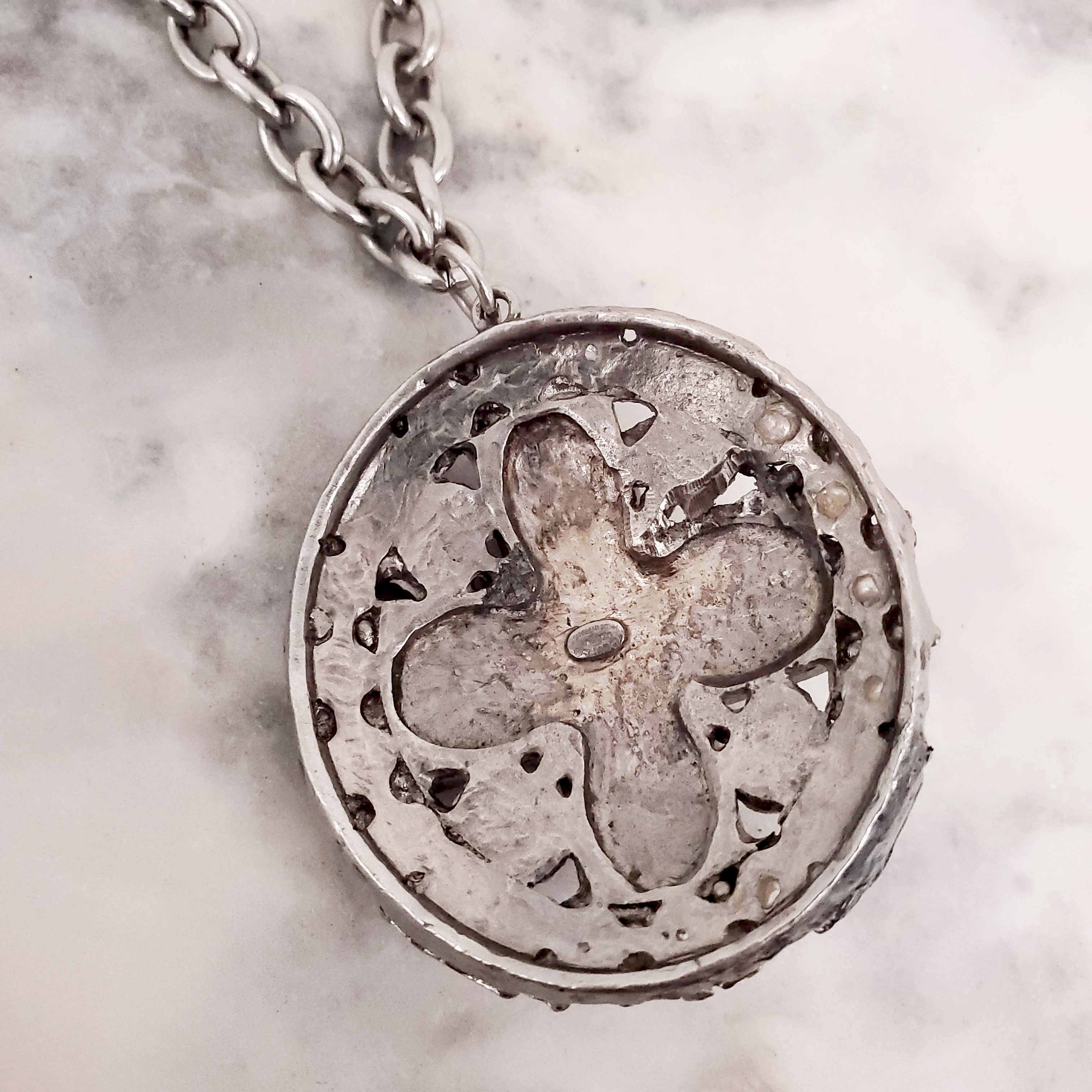 CHANEL BURGUNDY STONE AND PEARL CC CHARM NECKLACE