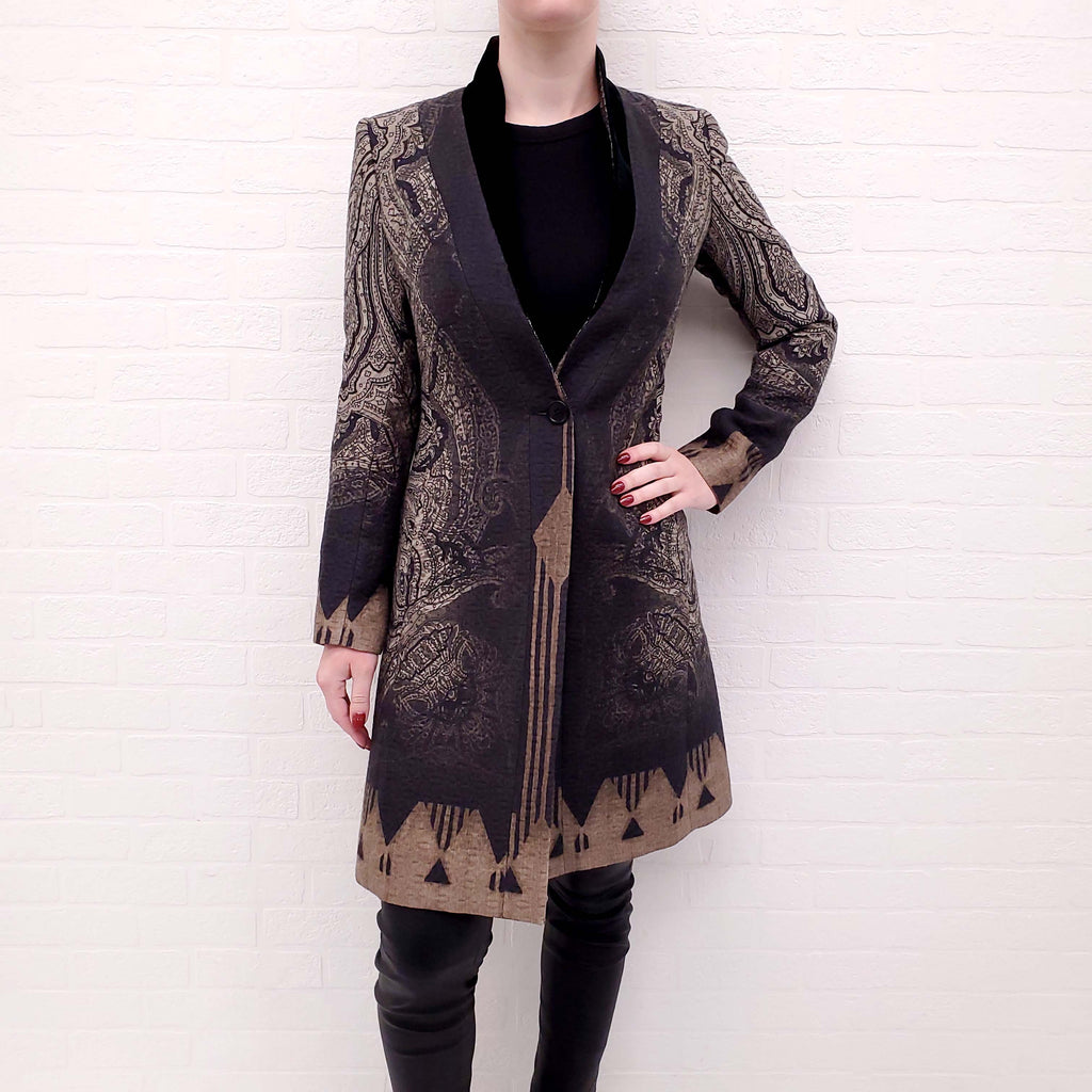 ETRO SAGE GREEN COAT WITH VELVET COLLAR - SIZE 40