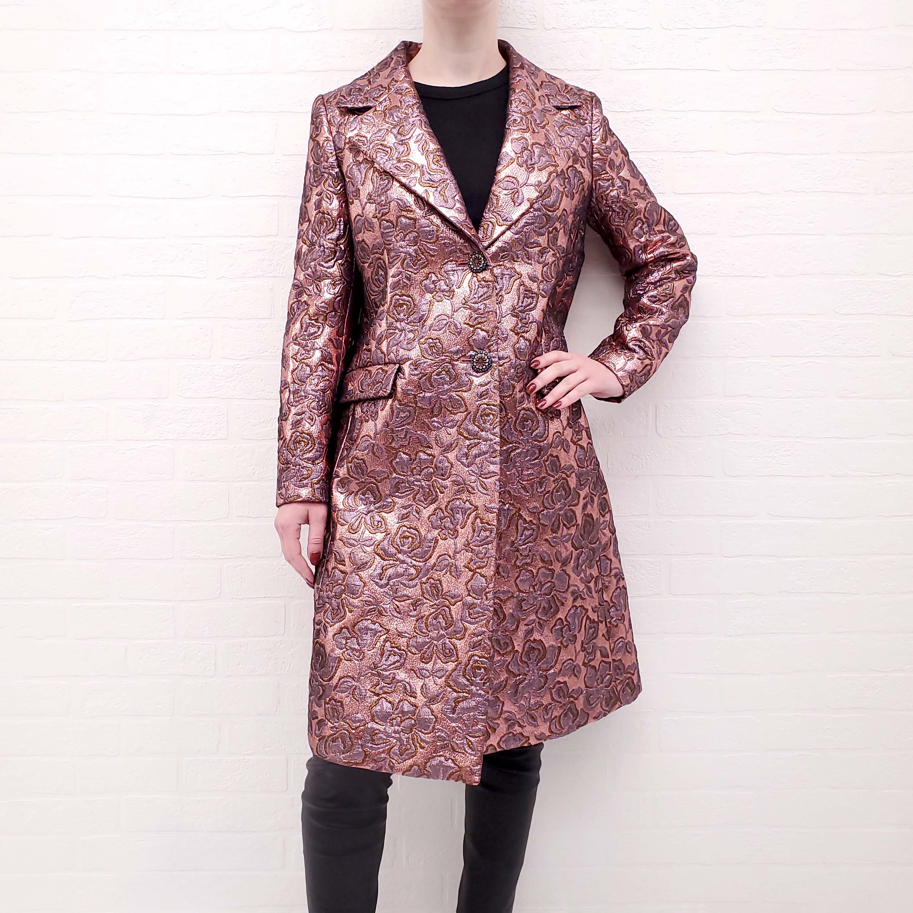ETRO METALLIC PINK JACQUARD COAT - SIZE 46