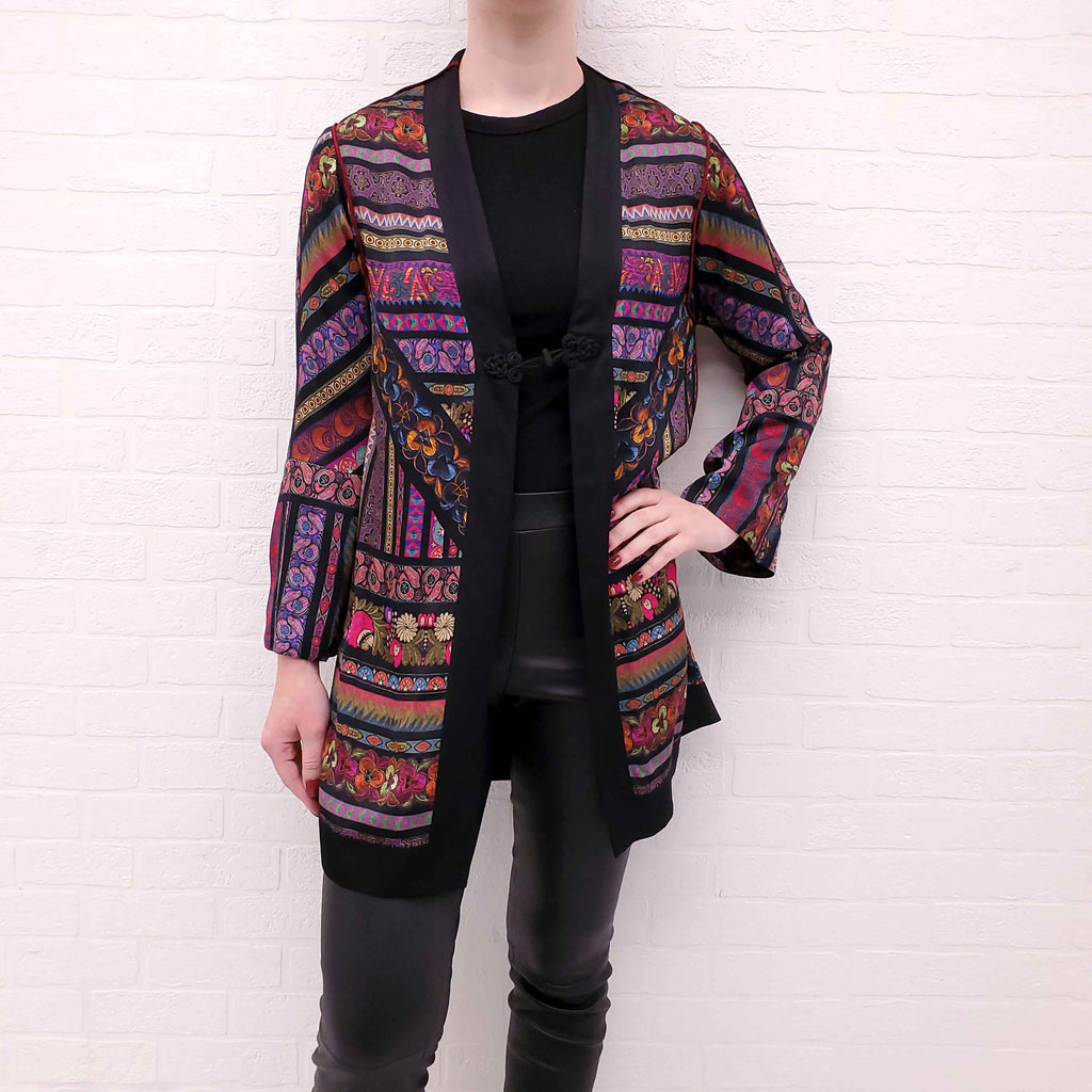 ETRO BLACK AND MULTICOLOURED KIMONO JACKET - SIZE 46
