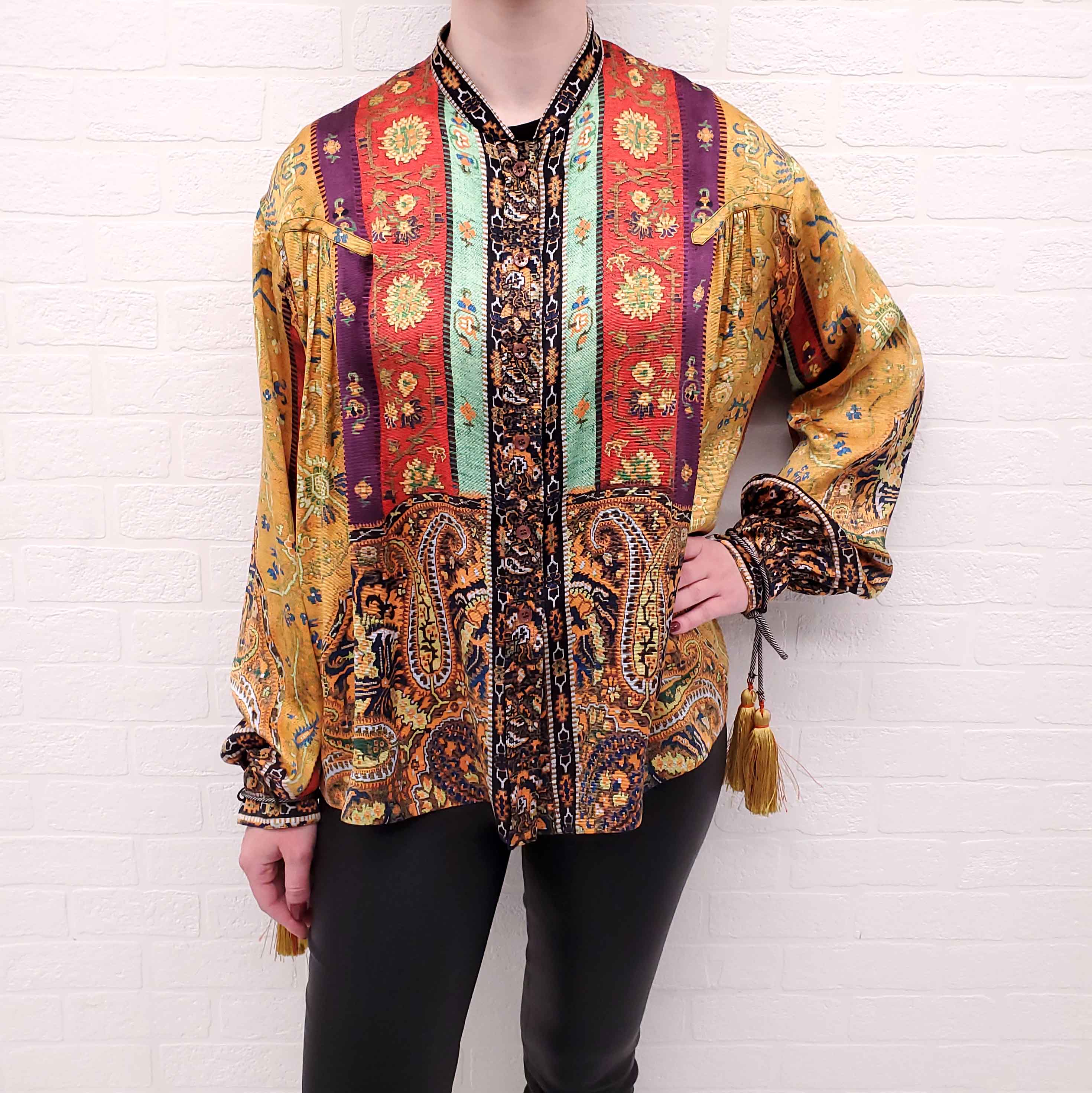 ETRO YELLOW PATTERNED JACKET WITH TASSEL SLEEVES - SIZE 40