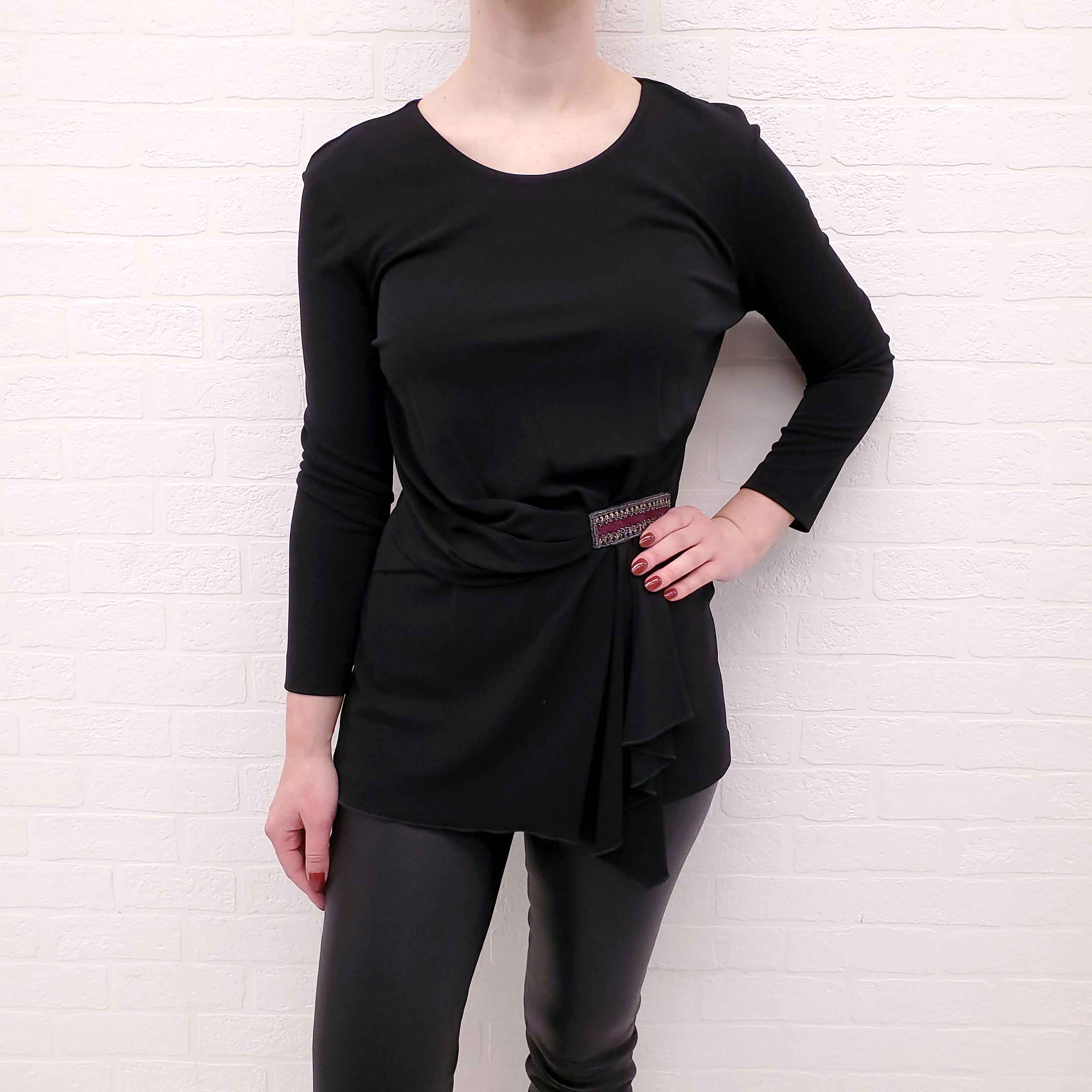 ETRO BLACK TOP WITH BEADING AND RUCHING DETAIL - SIZE 46