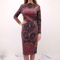 ETRO BLACK AND PURPLE PATTERNED STRETCH MIDI DRESS - SIZE 44