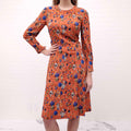 ETRO ORANGE AND BLUE FLORAL PATTERNED LONG SLEEVE MIDI DRESS - SIZE 42