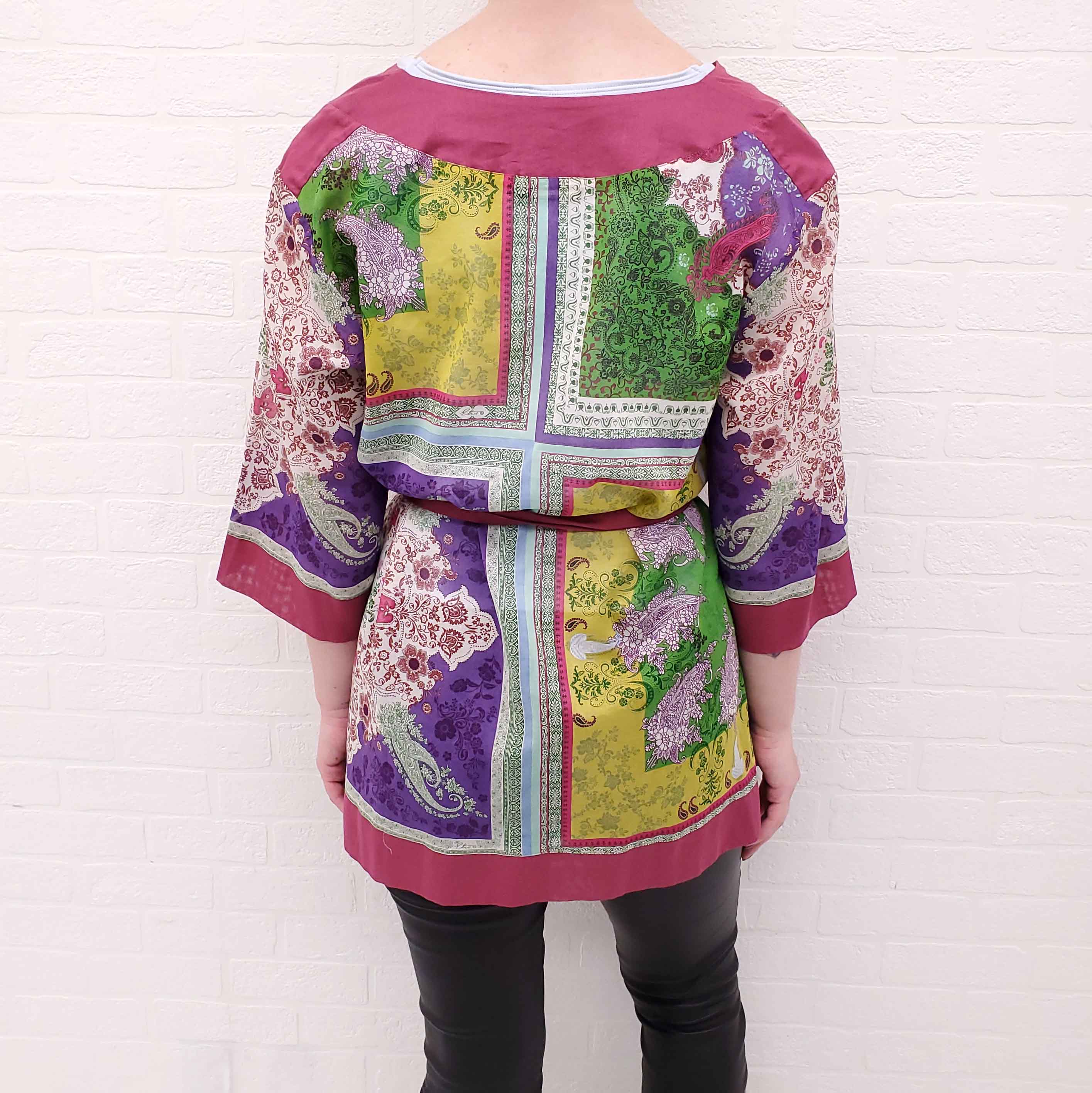 ETRO MAGENTA AND MULTICOLOURED BLOUSE WITH TIE DETAIL - SIZE S/M