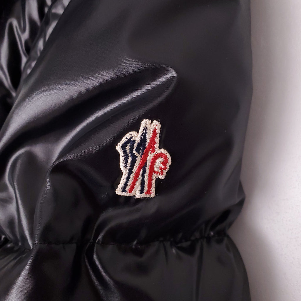 MONCLER BLACK GRENOBLE SEELISBERG SKI JACKET WITH FUR, LEATHER AND LOGO - SIZE 0 (XS)