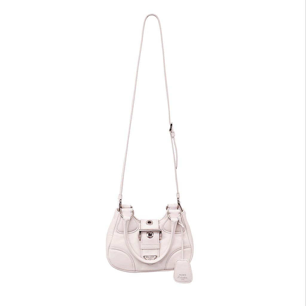 PRADA CREAM MOON PADDED LEATHER BAG