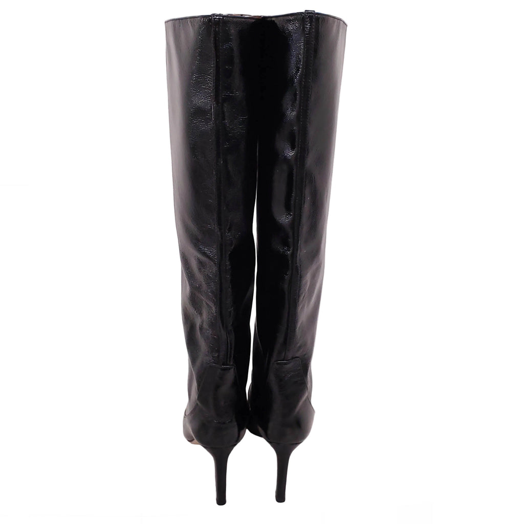 JIMMY CHOO BLACK PATENT CALF BOOTIES - SIZE 38