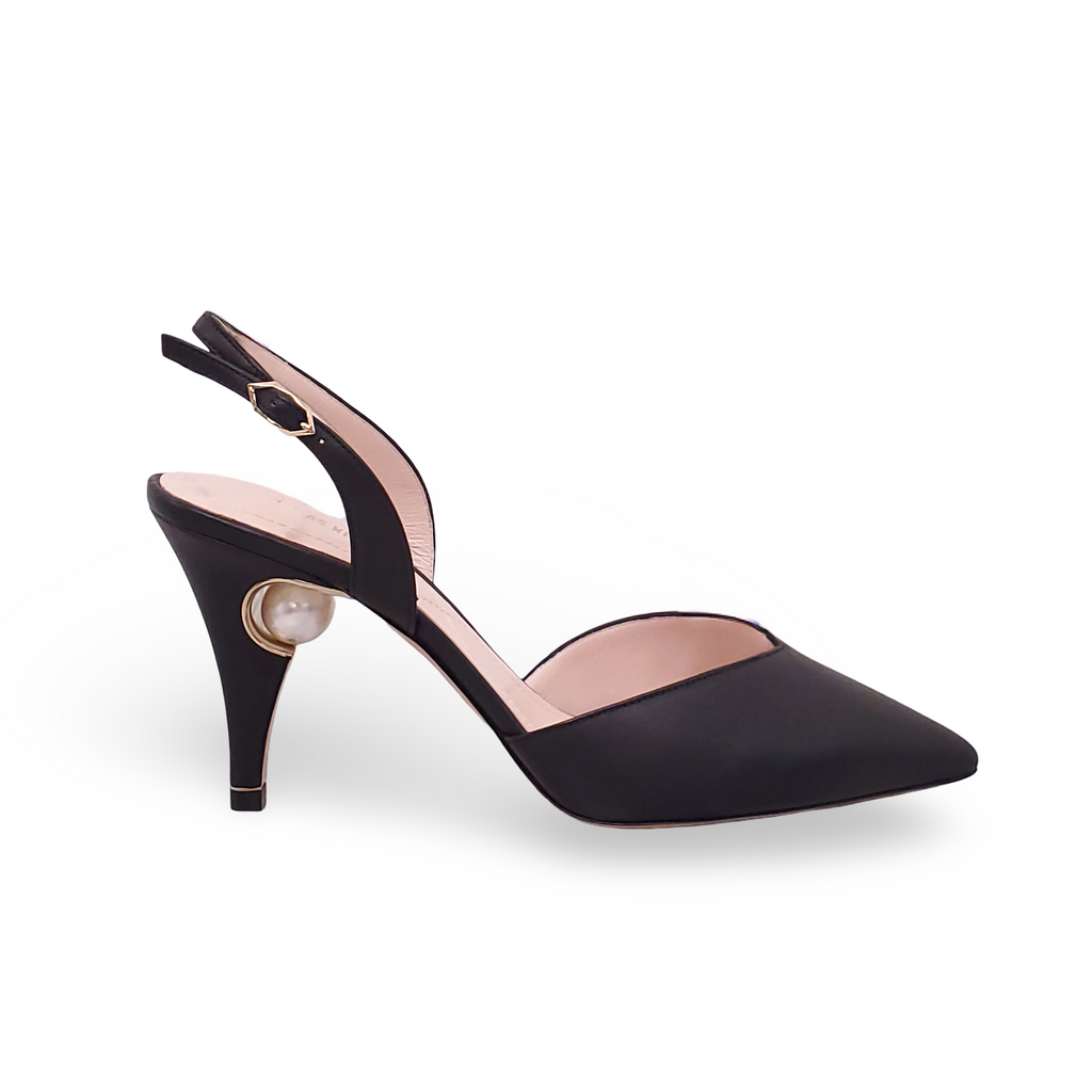 NICHOLAS KIRKWOOD BLACK LEATHER HEELS WITH PEARL DETAIL - SIZE 36