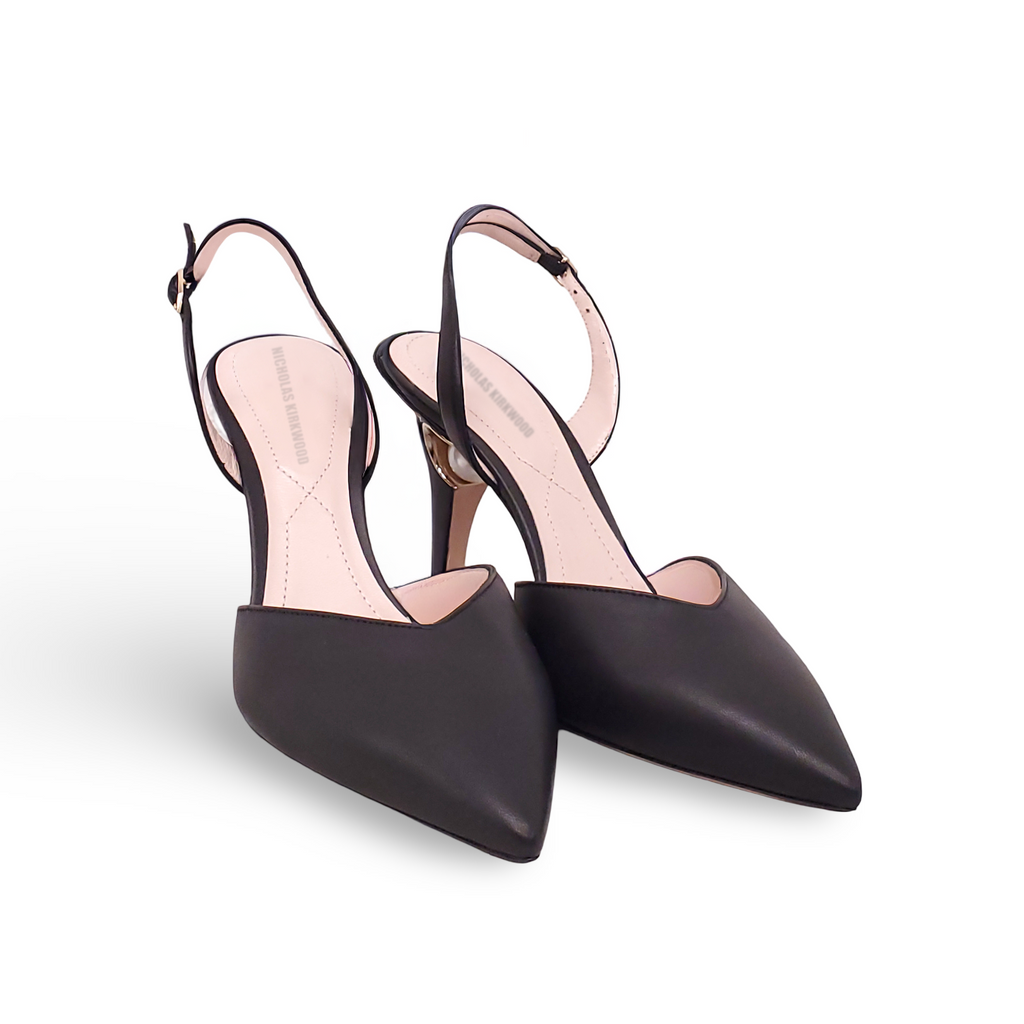 NICHOLAS KIRKWOOD BLACK LEATHER HEELS WITH PEARL DETAIL - SIZE 36