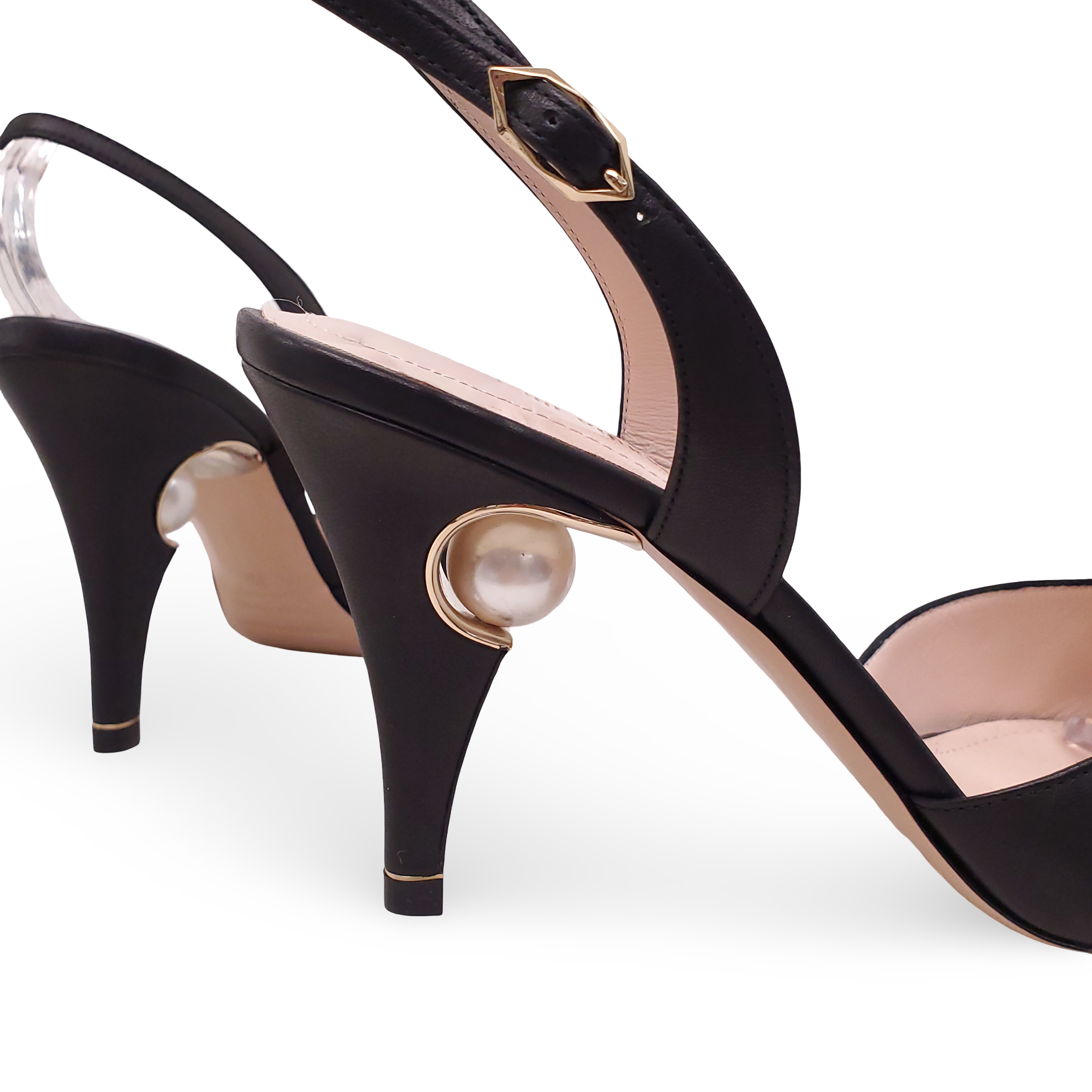 NICHOLAS KIRKWOOD BLACK LEATHER HEELS WITH PEARL DETAIL - SIZE 36