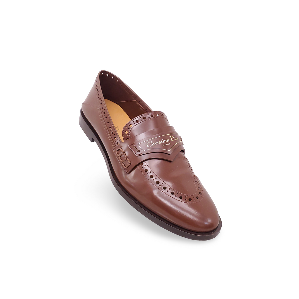 CHRISTIAN DIOR BROWN LOAFERS WITH LOGO AND EYELET DETAILS - SIZE 35