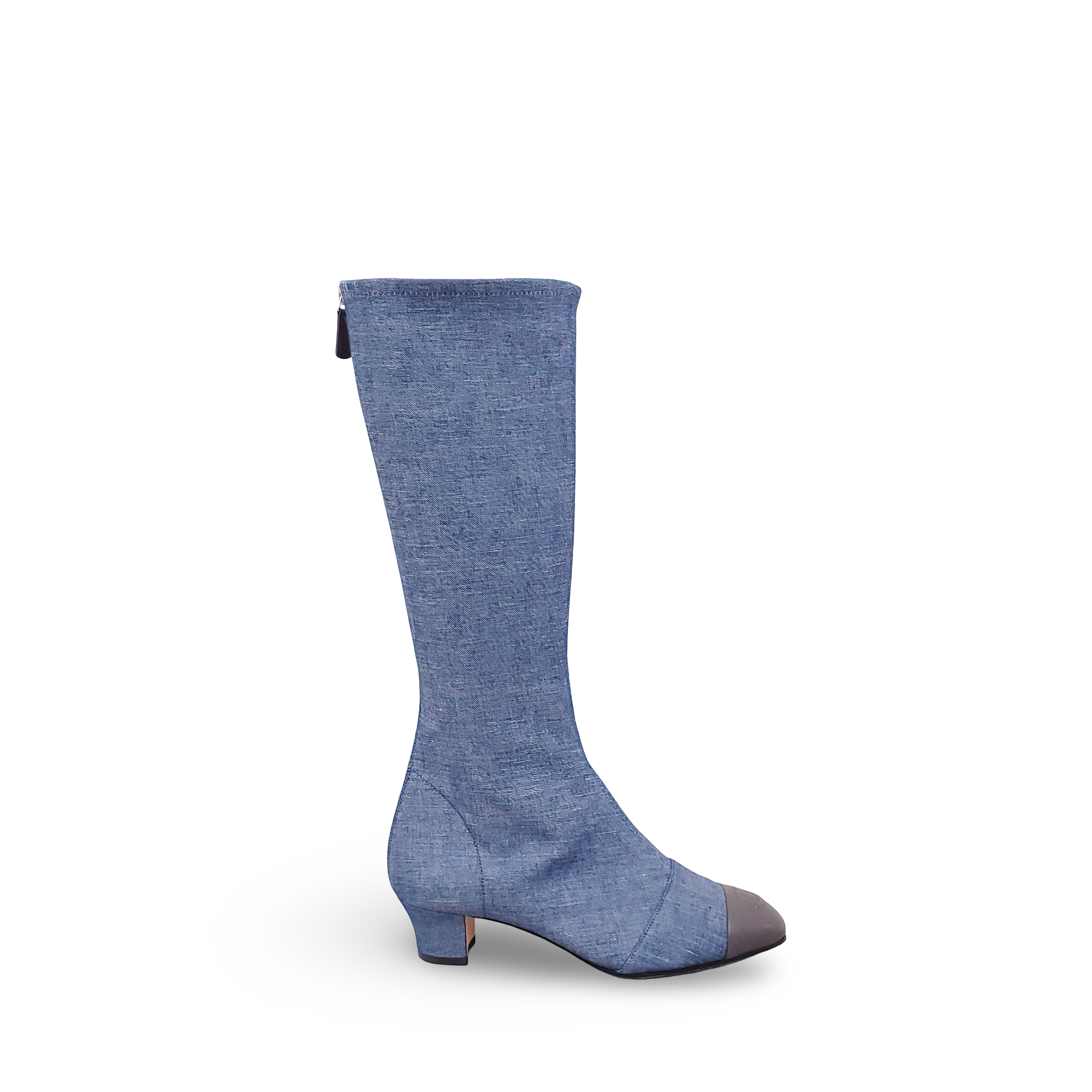 CHANEL DENIM BOOTS WITH LOGO CAP TOE - SIZE 37