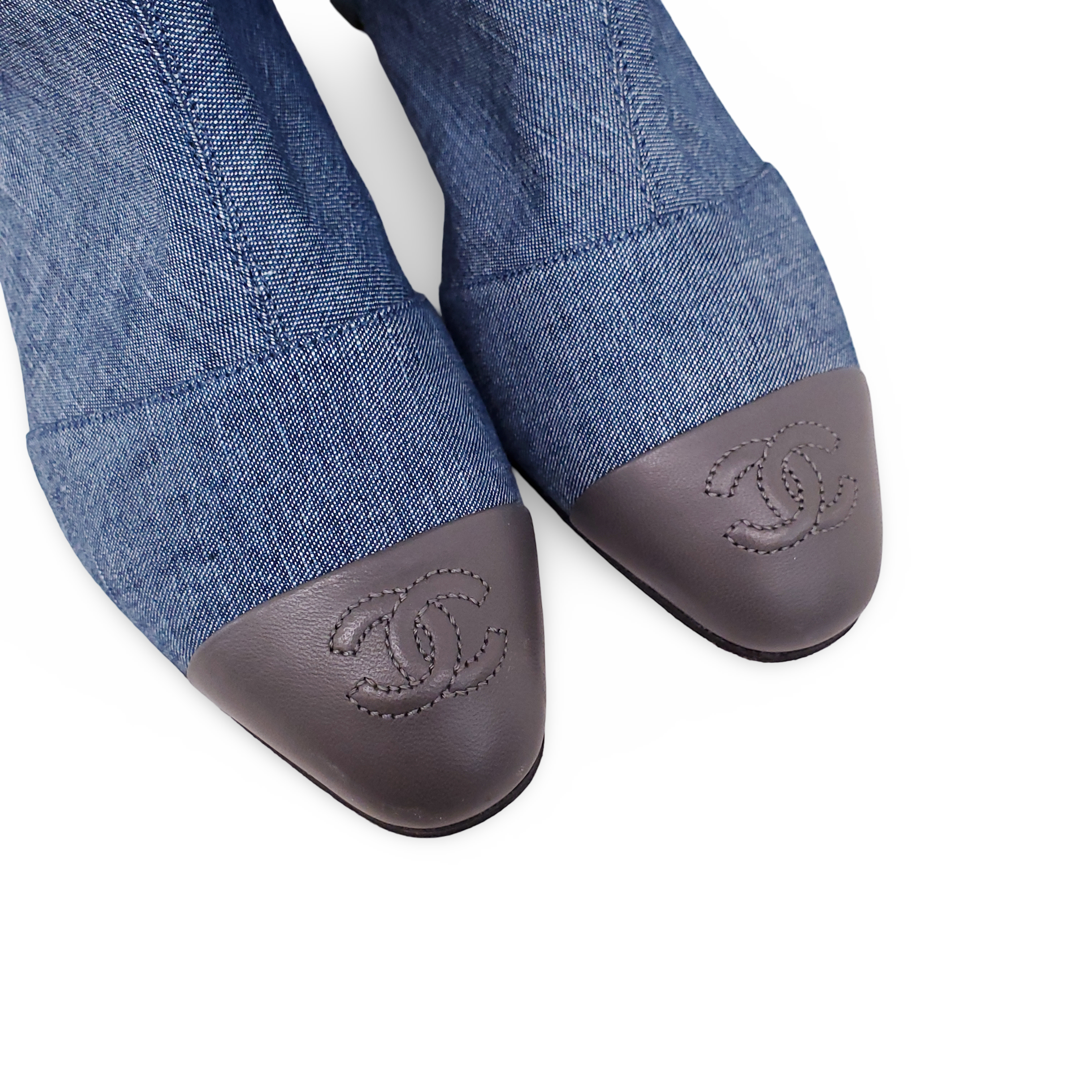 CHANEL DENIM BOOTS WITH LOGO CAP TOE - SIZE 37