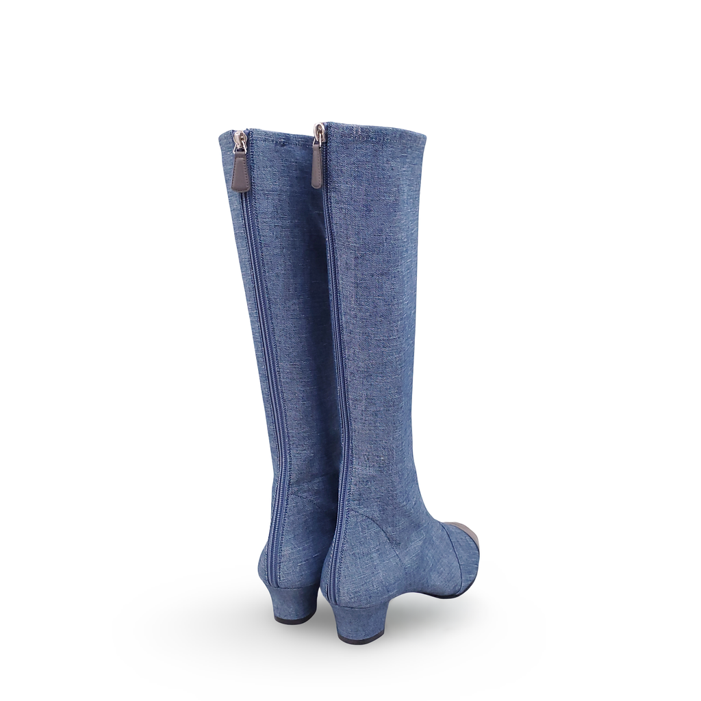 CHANEL DENIM BOOTS WITH LOGO CAP TOE - SIZE 37