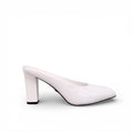 PRADA WHITE HEELED MULES WITH GOLD LOGO - SIZE 40
