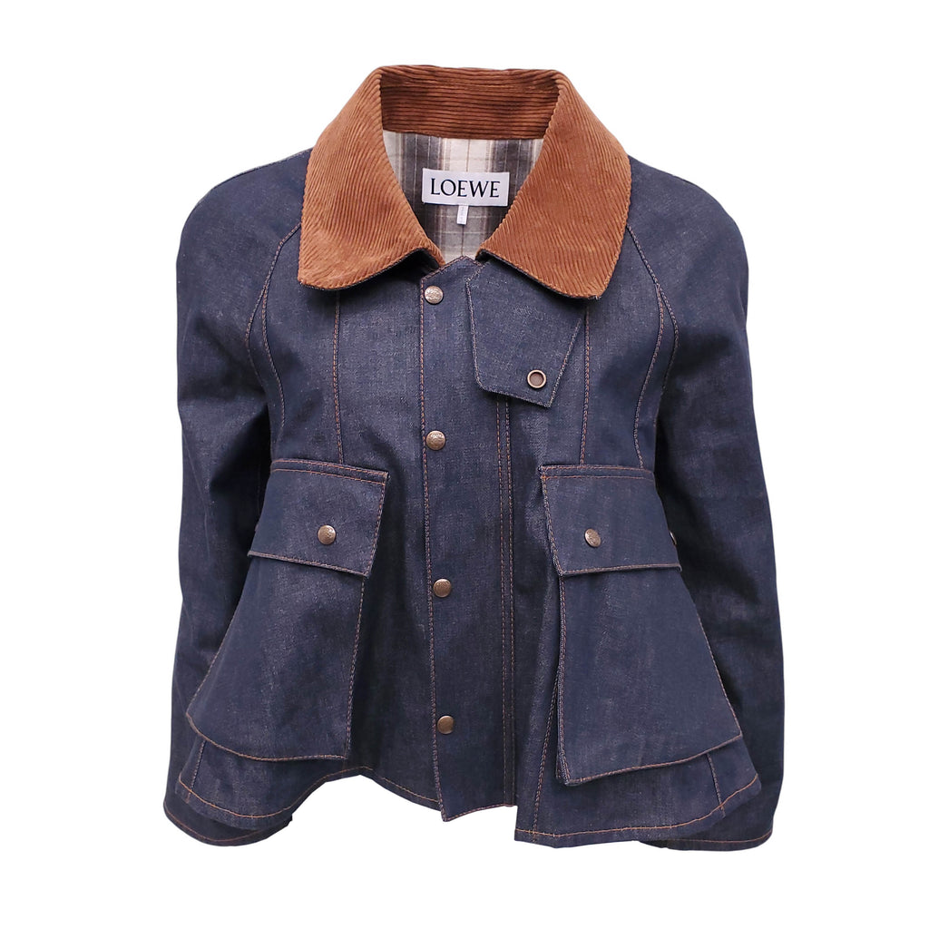 LOEWE DENIM JACKET WITH CORDUROY COLLAR AND LOGO DETAIL - SIZE 42