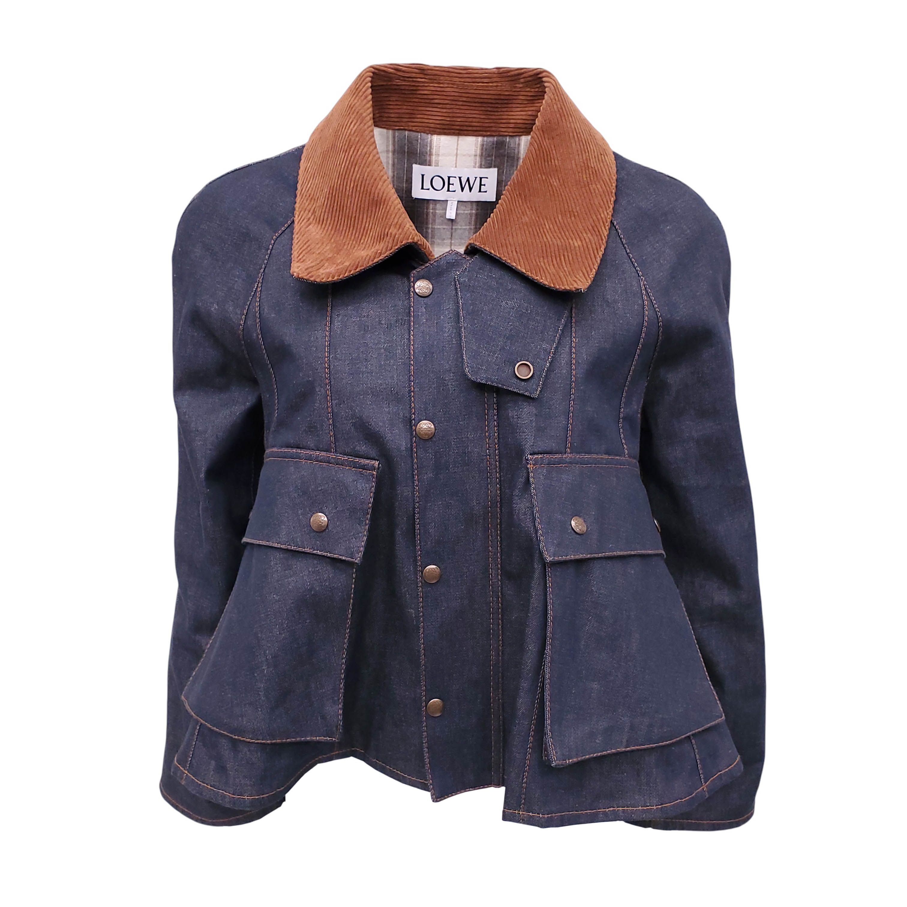 LOEWE DENIM JACKET WITH CORDUROY COLLAR AND LOGO DETAIL - SIZE 42