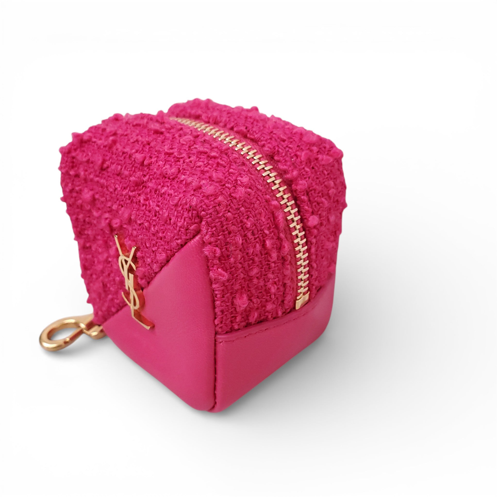 SAINT LAURENT PINK TWEED CUBE KEYRING
