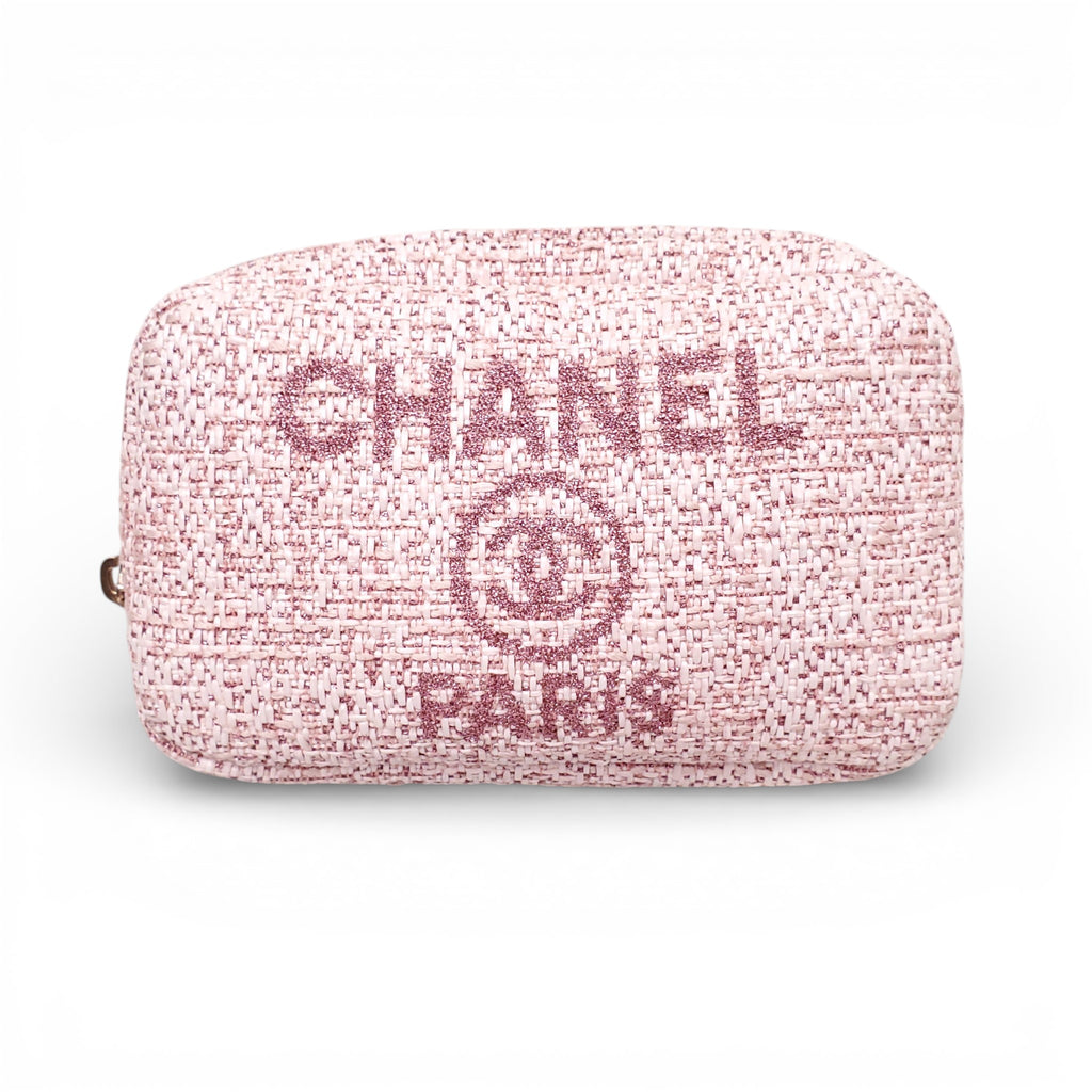 CHANEL PINK TWEED DEAUVILLE COSMETIC POUCH