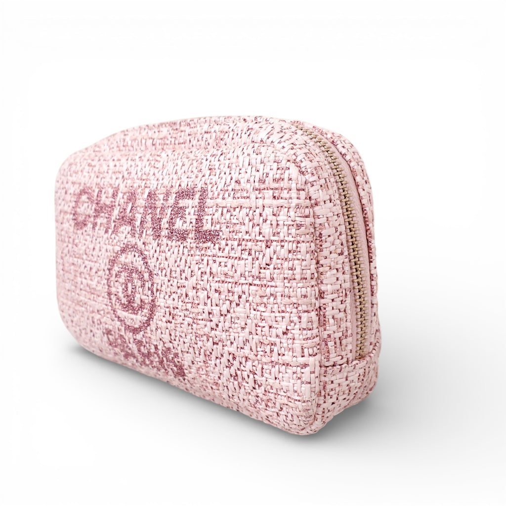 CHANEL PINK TWEED DEAUVILLE COSMETIC POUCH