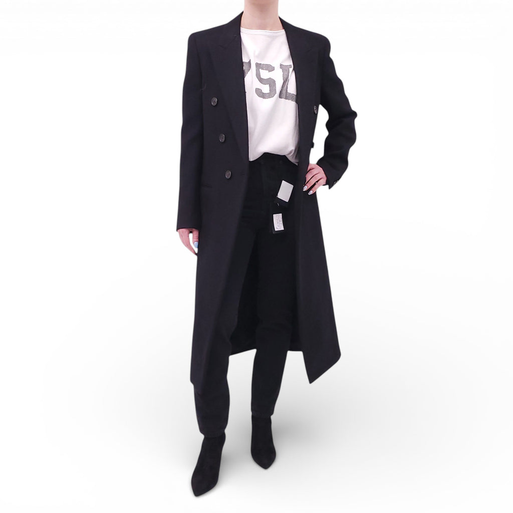 SAINT LAURENT BLACK LONG PEACOAT - SIZE 46
