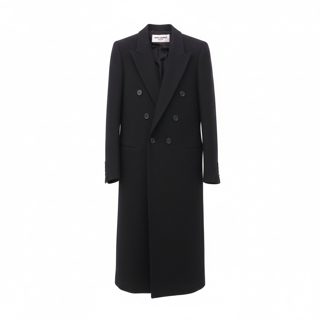 SAINT LAURENT BLACK LONG PEACOAT - SIZE 46