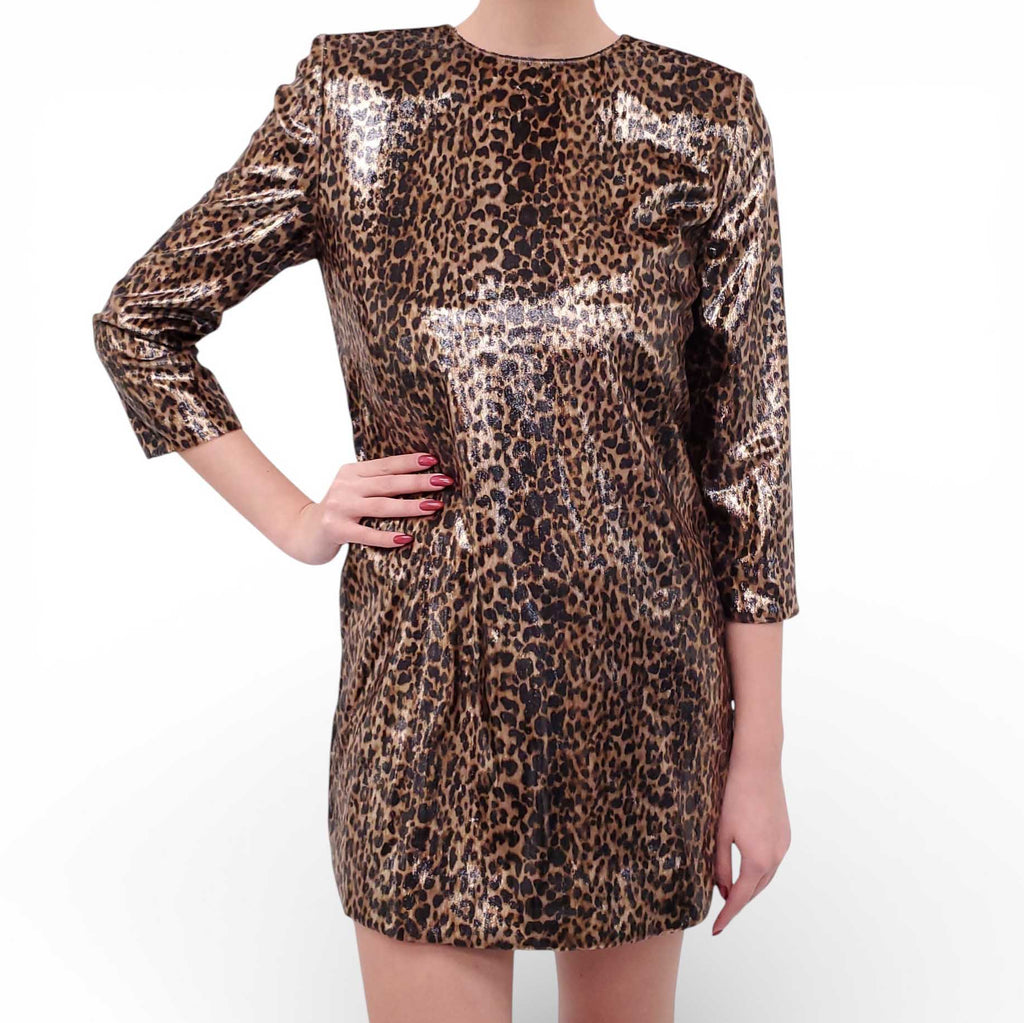 SAINT LAURENT METALLIC LEOPARD PRINT MINI DRESS - SIZE 36
