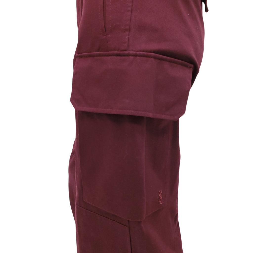 SAINT LAURENT BURGUNDY CARGO PANTS WITH LEATHER BELT - SIZE 38