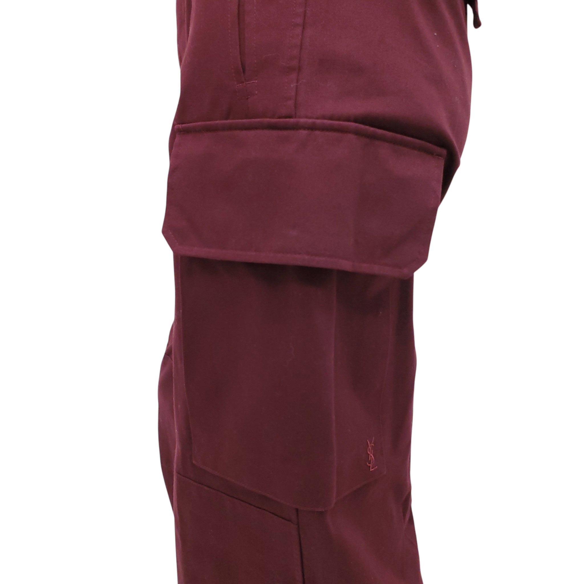 SAINT LAURENT BURGUNDY CARGO PANTS WITH LEATHER BELT - SIZE 38