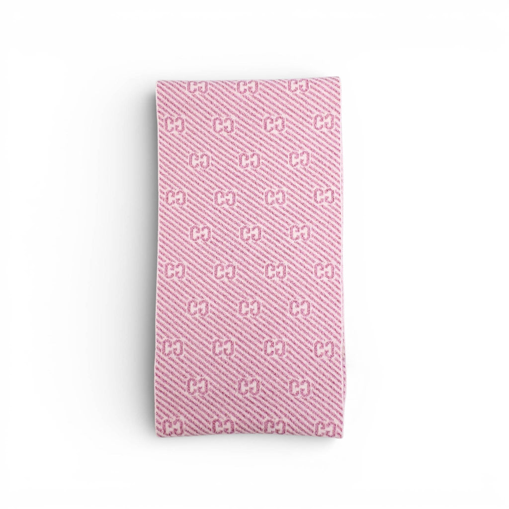 GUCCI PINK METALLIC STRIPE LOGO HAT AND SCARF - SIZE M