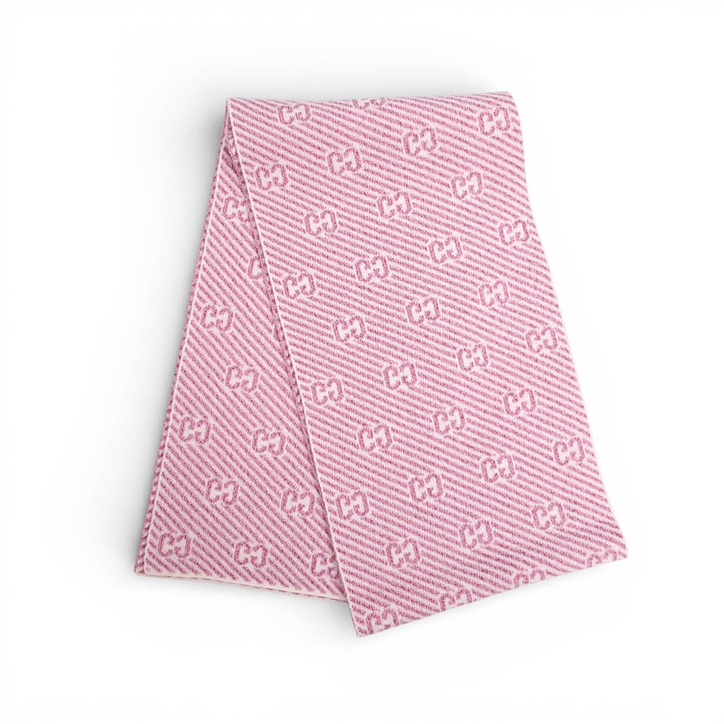 GUCCI PINK METALLIC STRIPE LOGO HAT AND SCARF - SIZE M