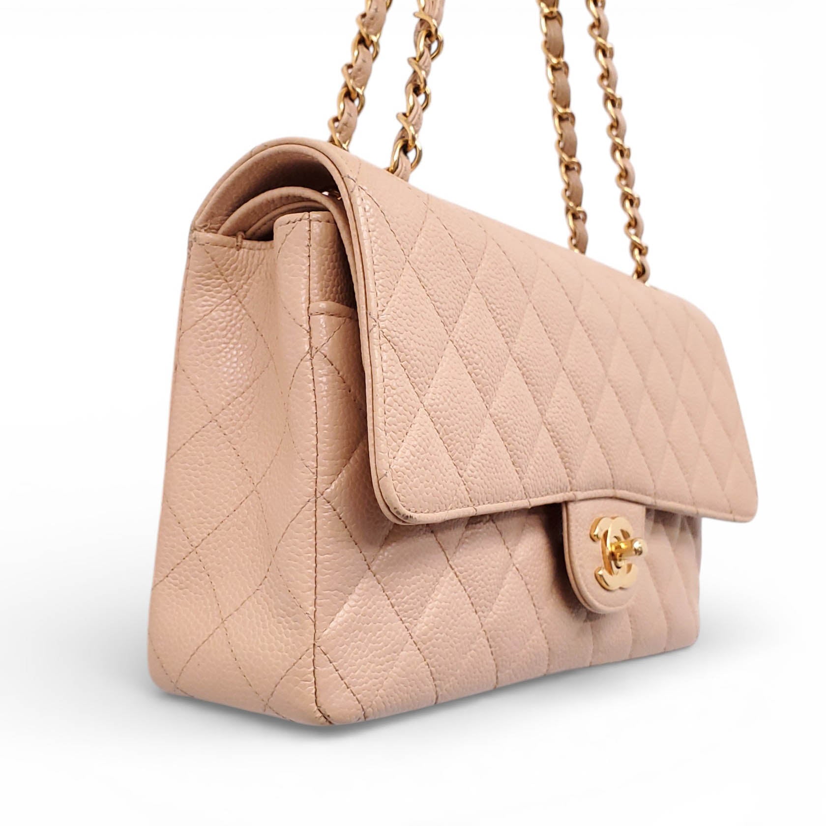 CHANEL VINTAGE CLASSIC BEIGE QUILTED CAVIAR MEDIUM DOUBLE FLAP BAG