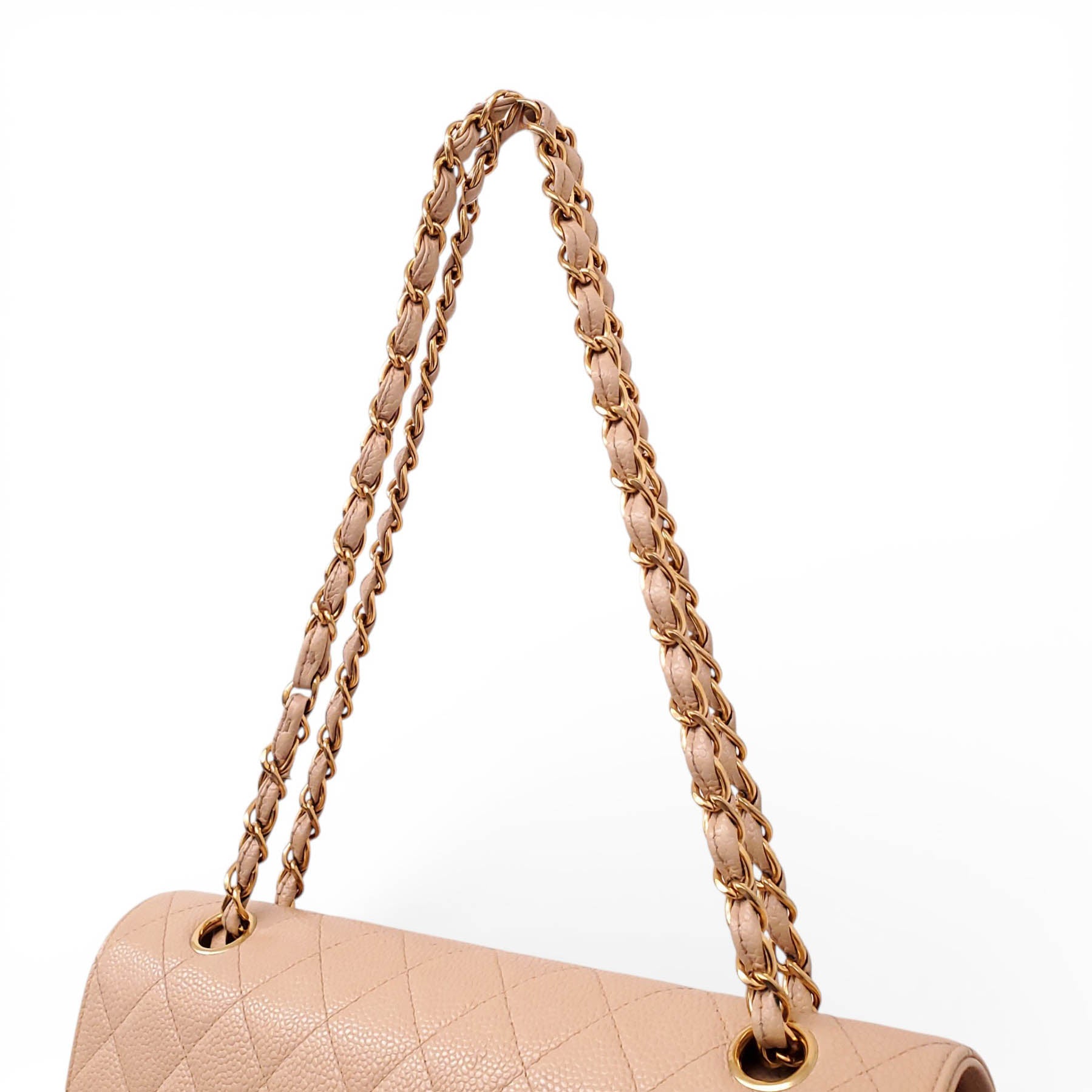 CHANEL VINTAGE CLASSIC BEIGE QUILTED CAVIAR MEDIUM DOUBLE FLAP BAG