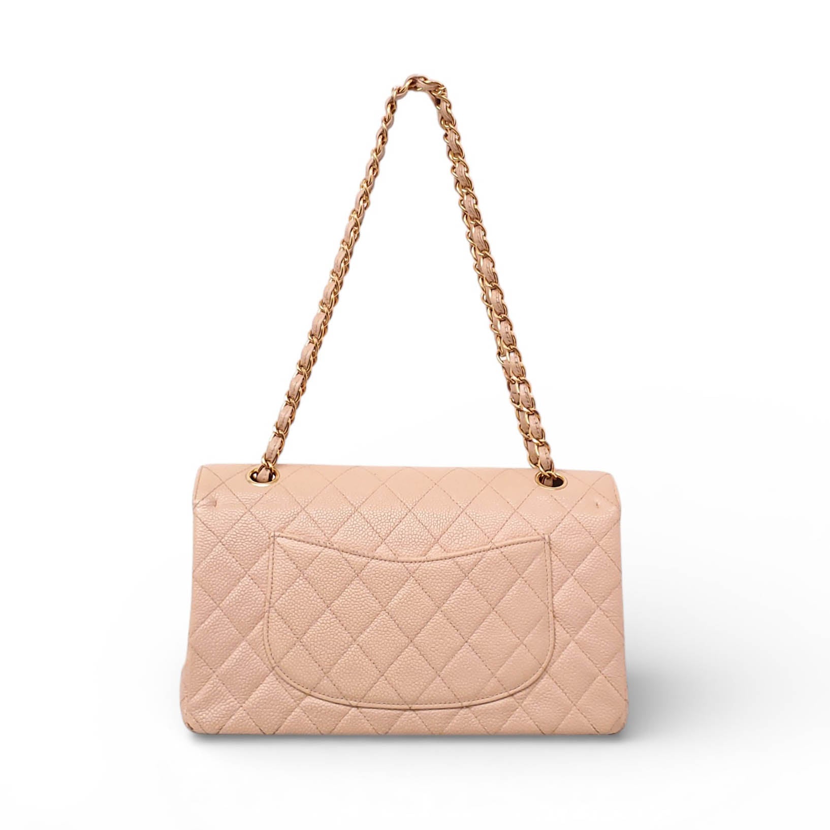 CHANEL VINTAGE CLASSIC BEIGE QUILTED CAVIAR MEDIUM DOUBLE FLAP BAG