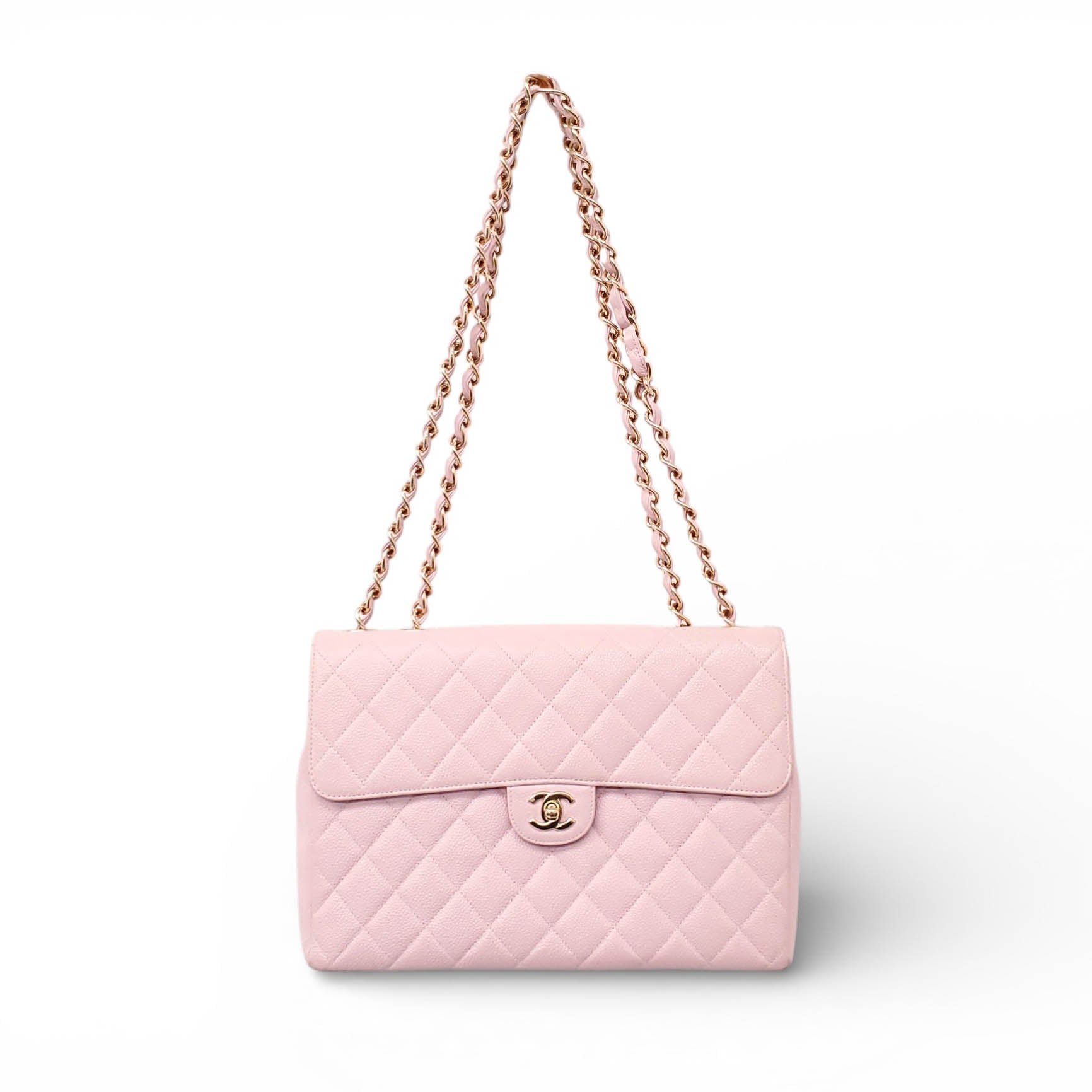 CHANEL VINTAGE CLASSIC PINK QUILTED CAVIAR JUMBO SINGLE FLAP BAG