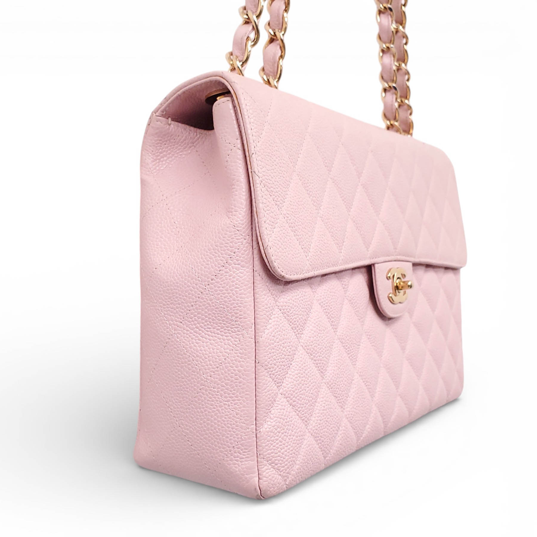 CHANEL VINTAGE CLASSIC PINK QUILTED CAVIAR JUMBO SINGLE FLAP BAG
