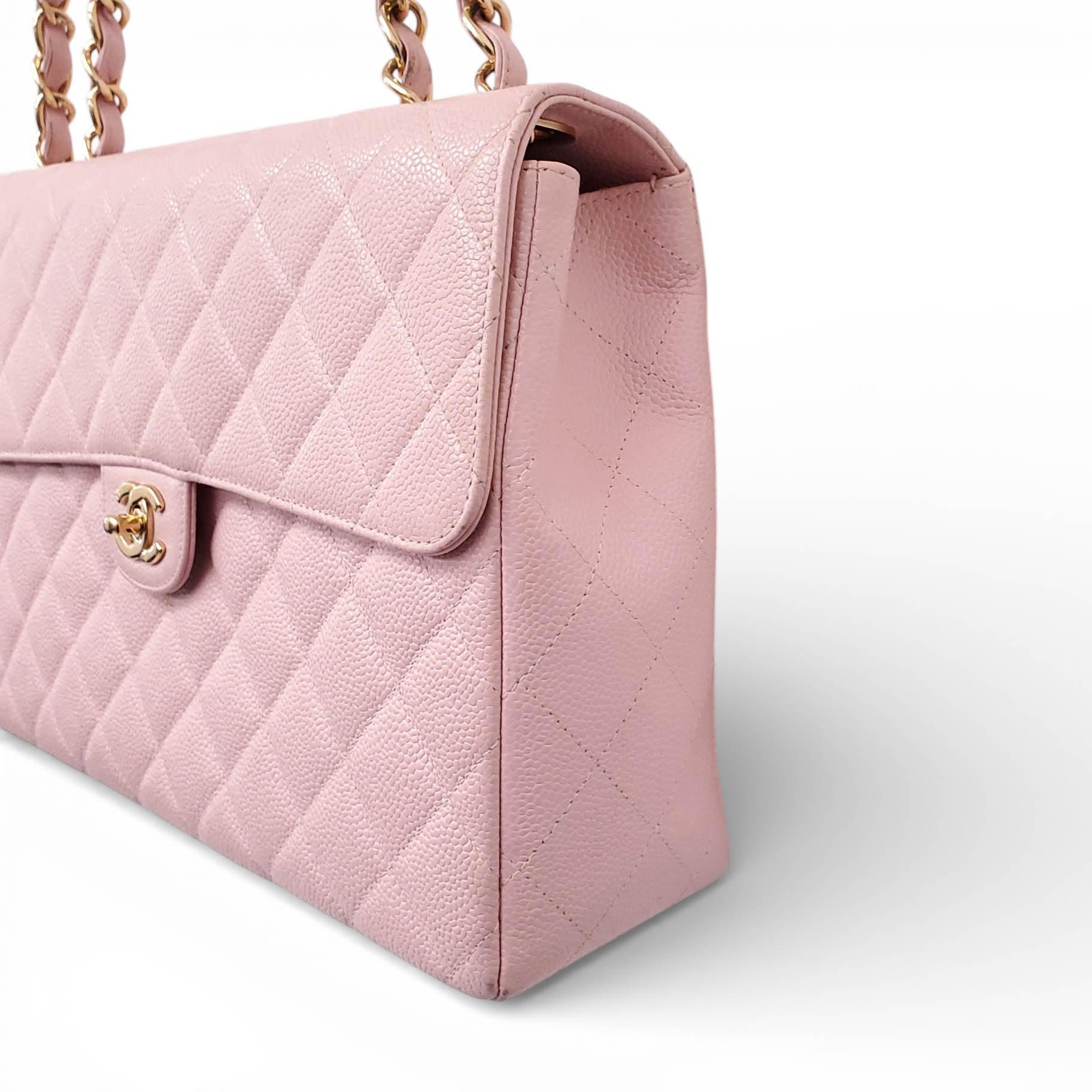CHANEL VINTAGE CLASSIC PINK QUILTED CAVIAR JUMBO SINGLE FLAP BAG