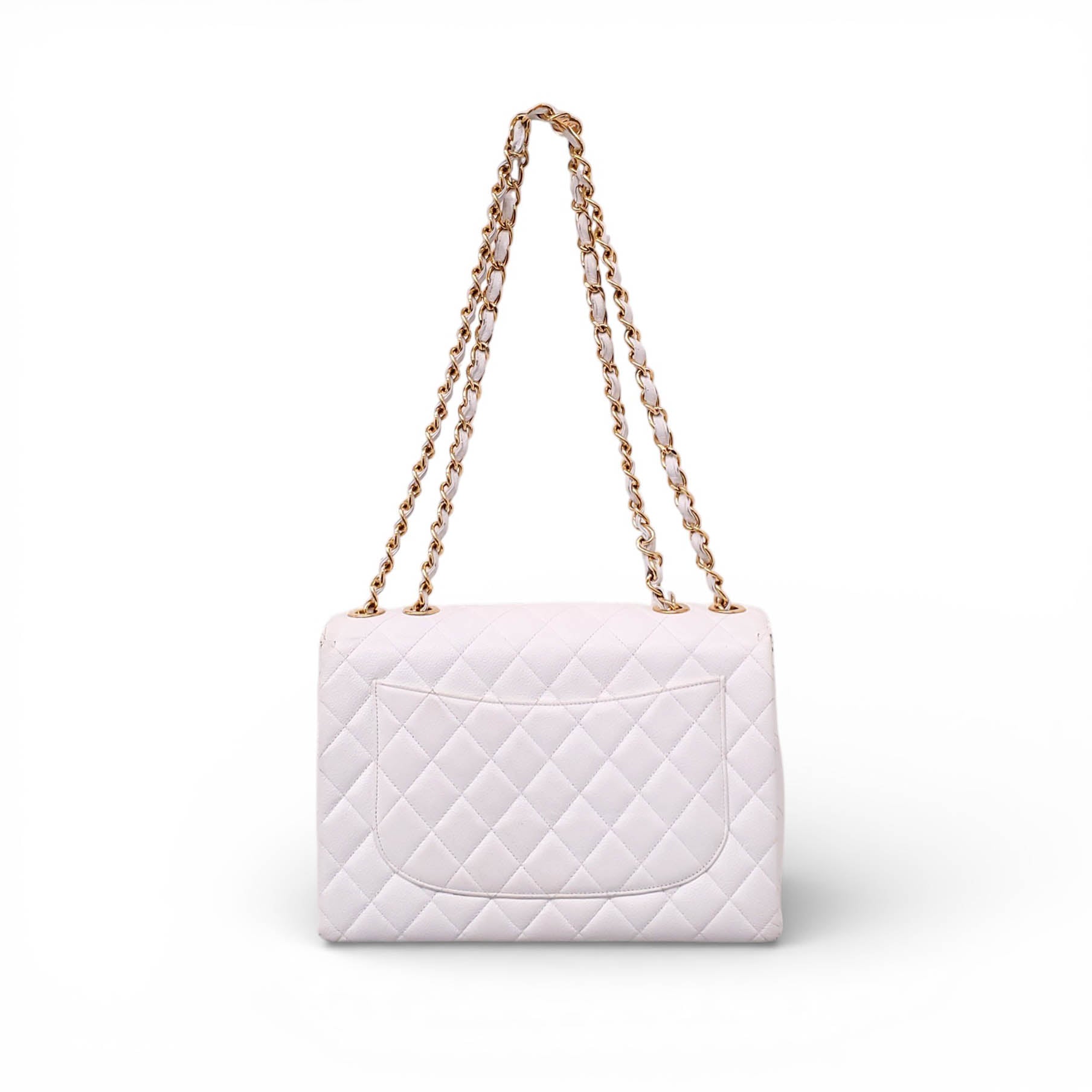 CHANEL VINTAGE CLASSIC WHITE QUILTED CAVIAR JUMBO SINGLE FLAP BAG