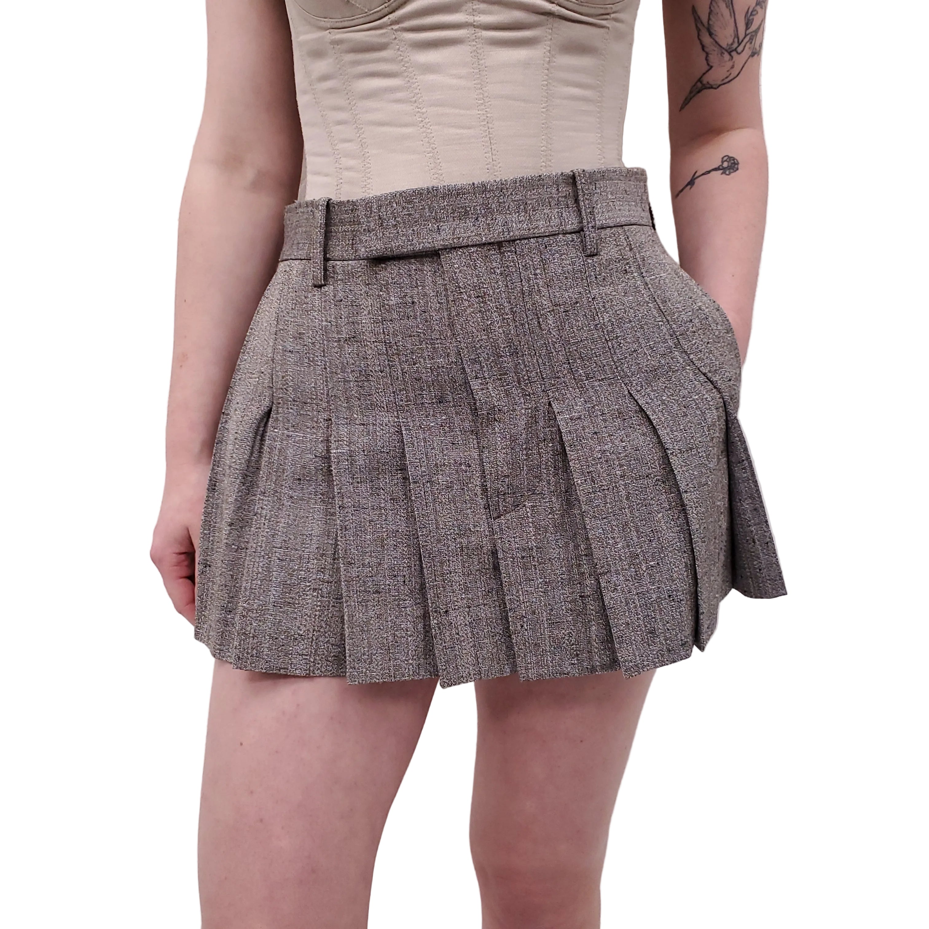 BOTTEGA VENETA TWEED PLEATED MINI SKIRT - SIZE 34