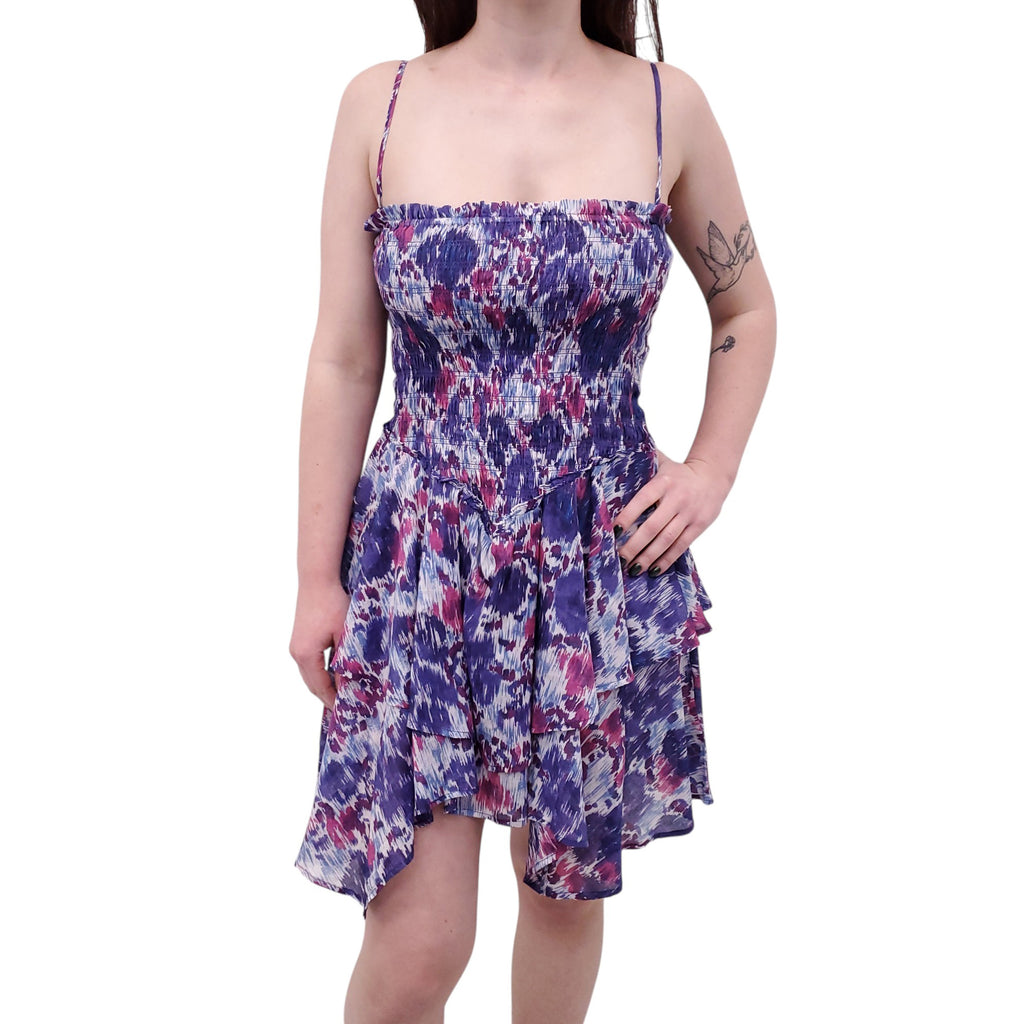 ISABEL MARANT ÉTOILE PURPLE, PINK AND BLUE PATTERNED COTTON MINI DRESS - SIZE 40