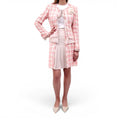 CHANEL PINK HOUNDSTOOTH TWEED SUIT WITH REMOVABLE CAMILA BROOCHES - SIZE 40