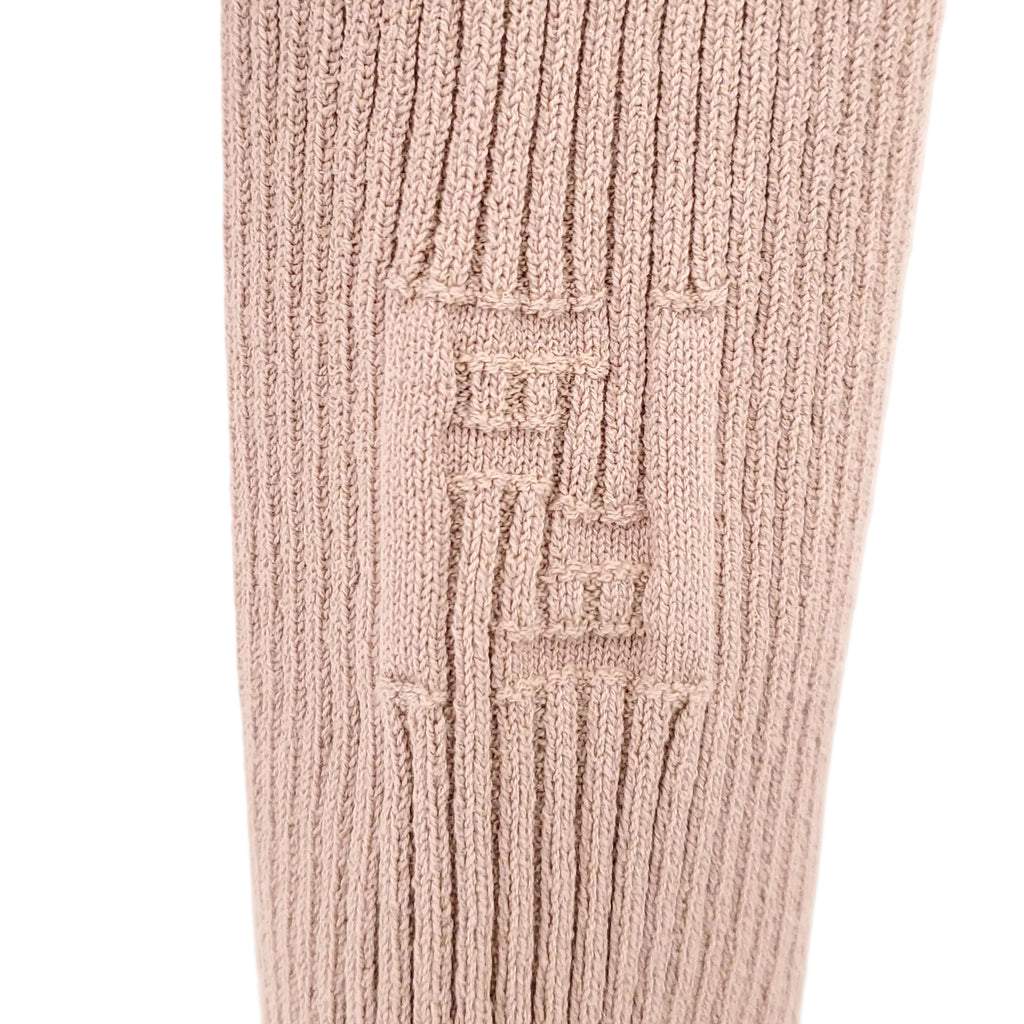 FENDI CAMEL RIBBED CARDIGAN WITH CUT OUT AND LOGO DETAIL - SIZE 36