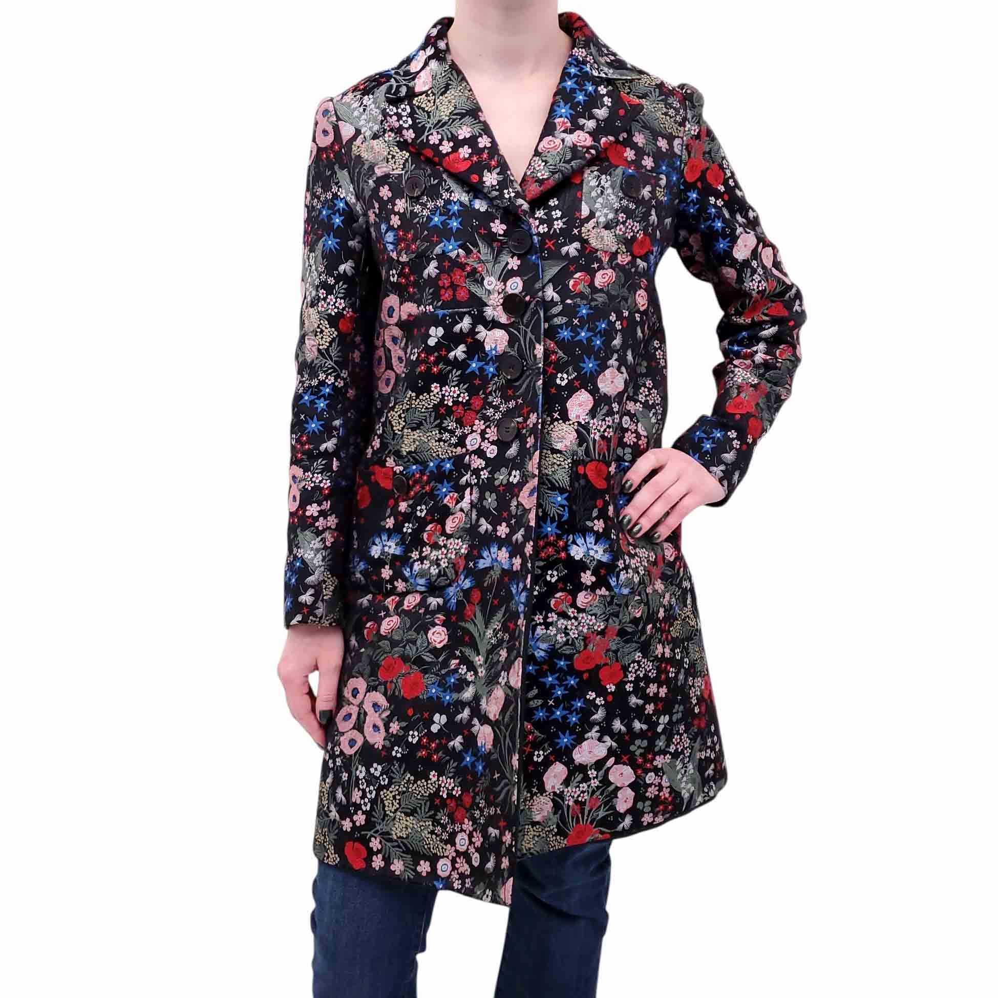 VALENTINO BLACK FLORAL BROCADE JACKET - SIZE 8