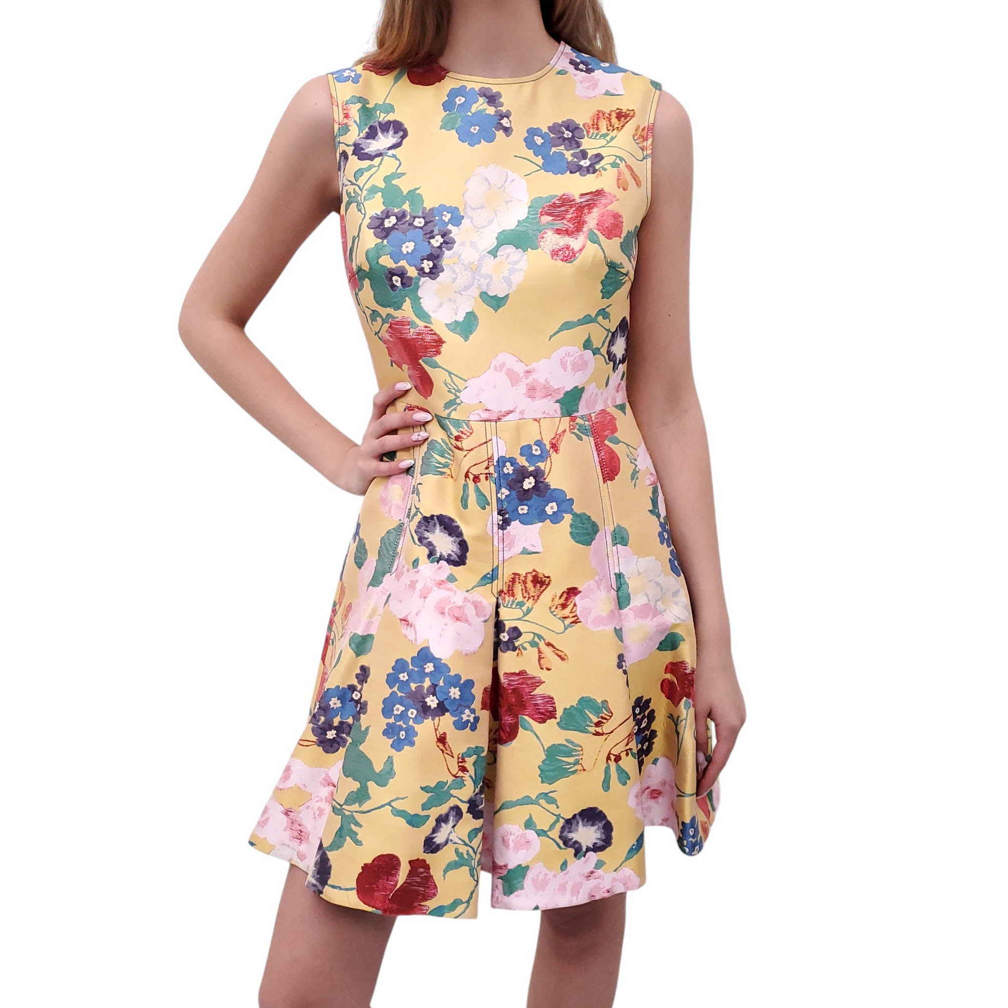 VALENTINO YELLOW FLORAL METALLIC DRESS - SIZE 6