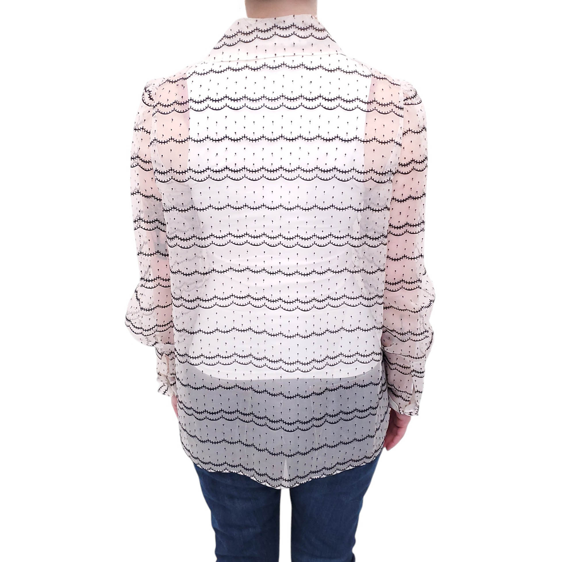 VALENTINO SHEER SILK POLKA DOT BLOUSE - SIZE M