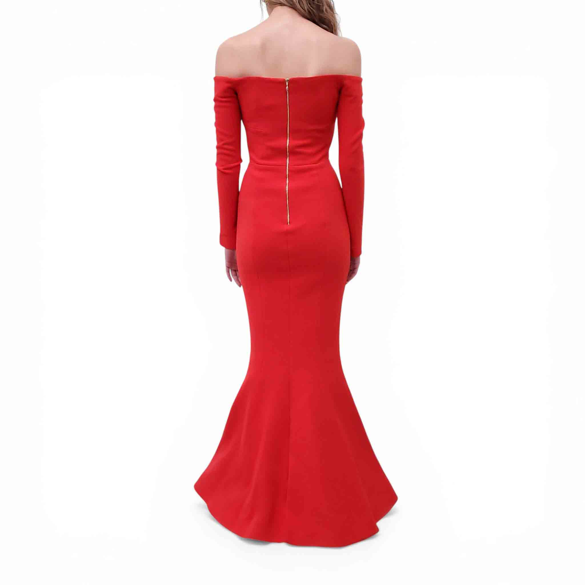 REBECCA VALLANCE RED CREPE 'L'AMOUR' GOWN - SIZE US 2
