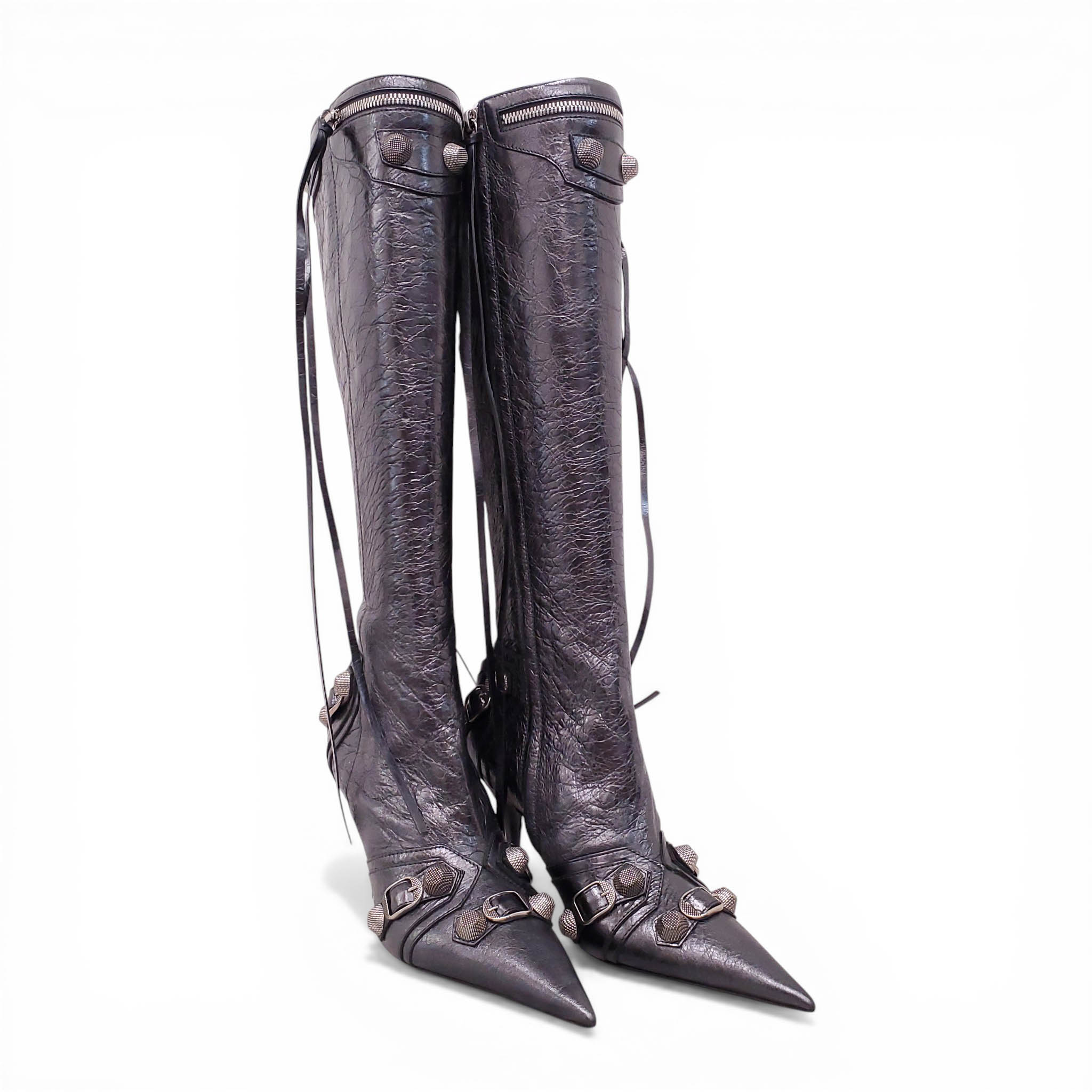 BALENCIAGA GRAPHITE METALLIC CAGOLE BOOTS - SIZE 37